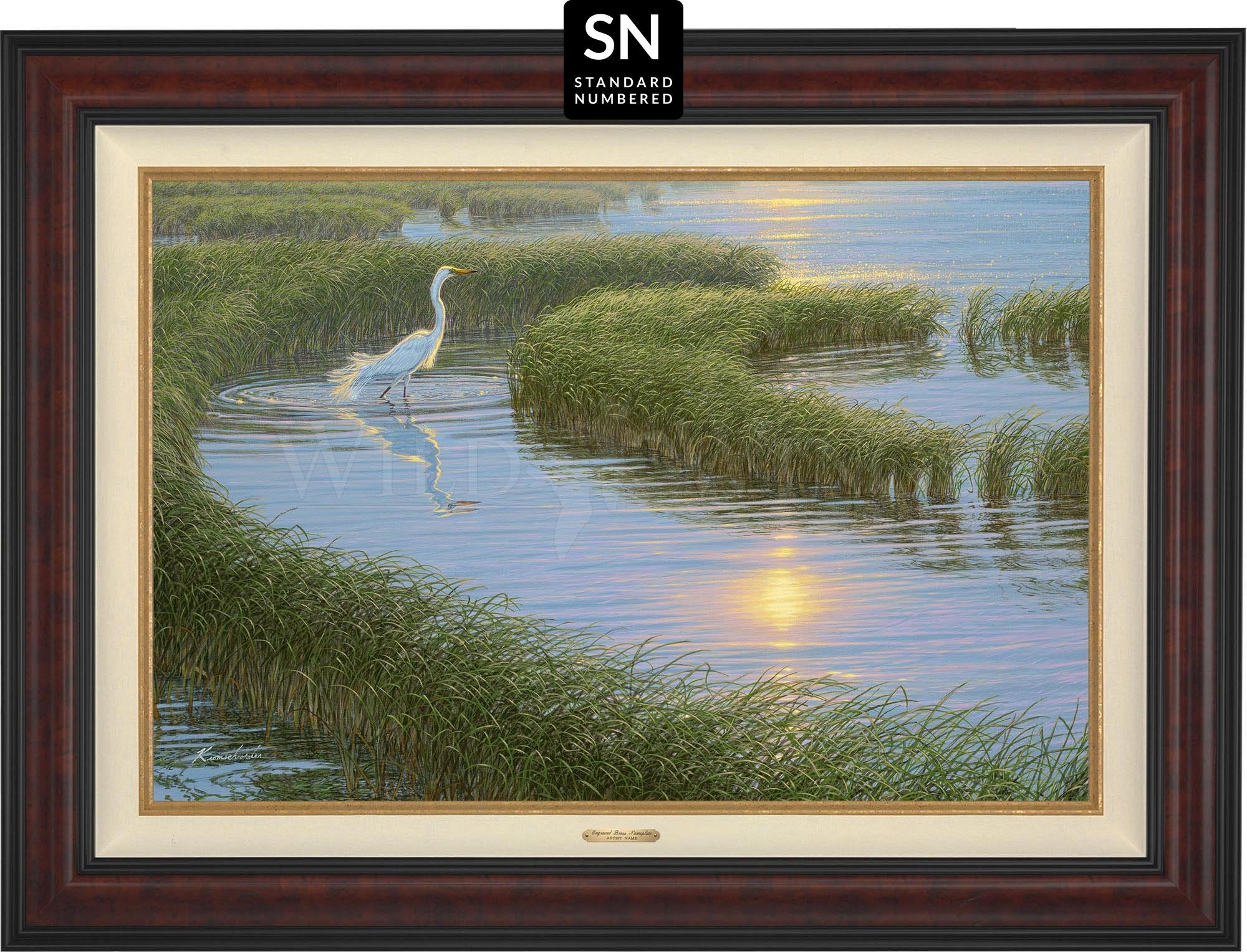 Evening Solitude - White Egret Art Print | Standard Numbered Edition (SN) | Home Decor, Office Wall Art, Gift for Nature Lovers
