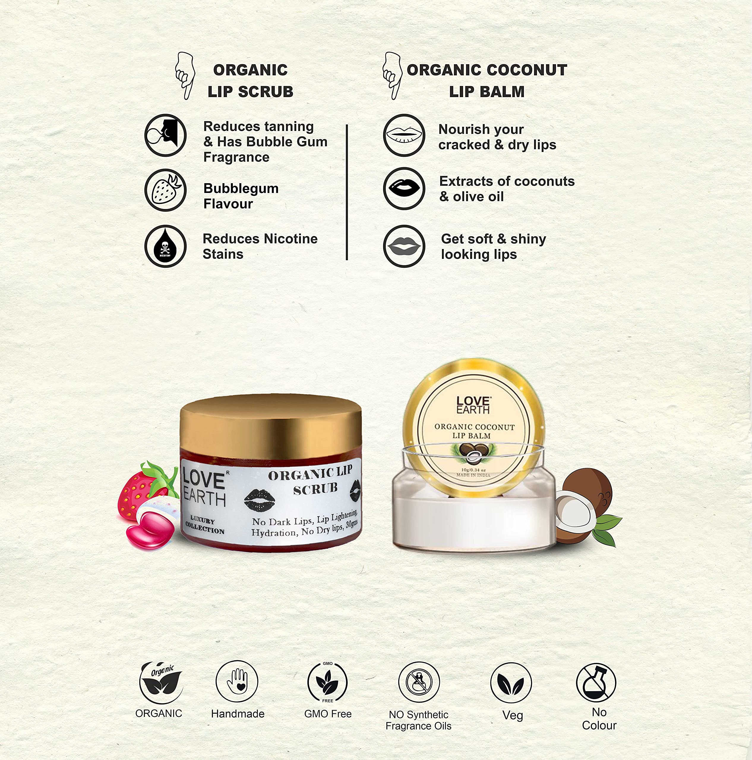 Love Earth Lip Saviour Kit - Hydrating & Moisturizing Lip Care with Beeswax & Cocoa Butter for Dry, Chapped Lips | Perfect for Winter Skincare & Daily Lip Protection