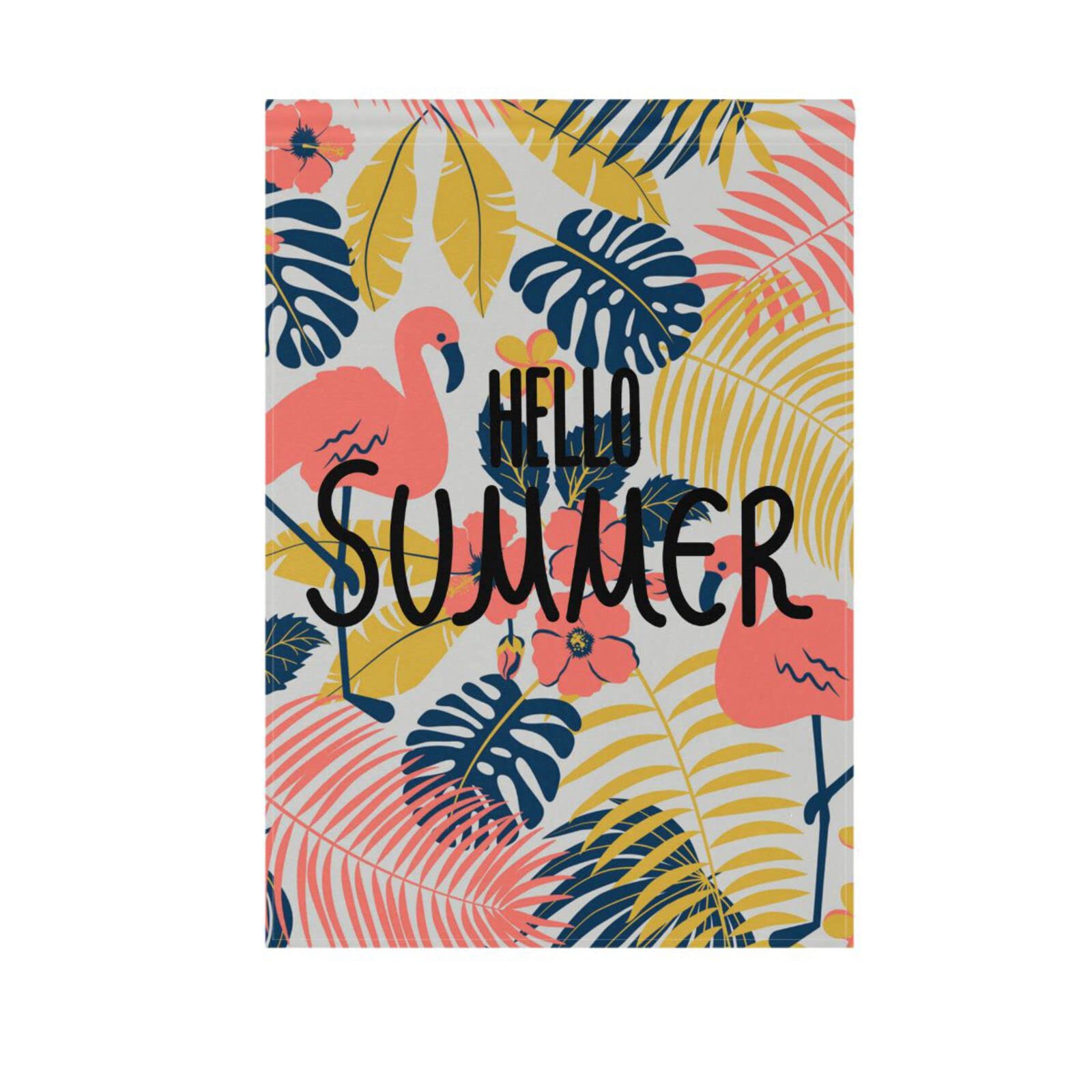 JUAMA Tropical Flamingo & Palm Tree Double-Sided Garden Flag - 28x40 Inch Large Seasonal Yard Banner for Home, Party & Holiday Decor - Perfect for Summer Backyard, Patio & Outdoor Celebrations