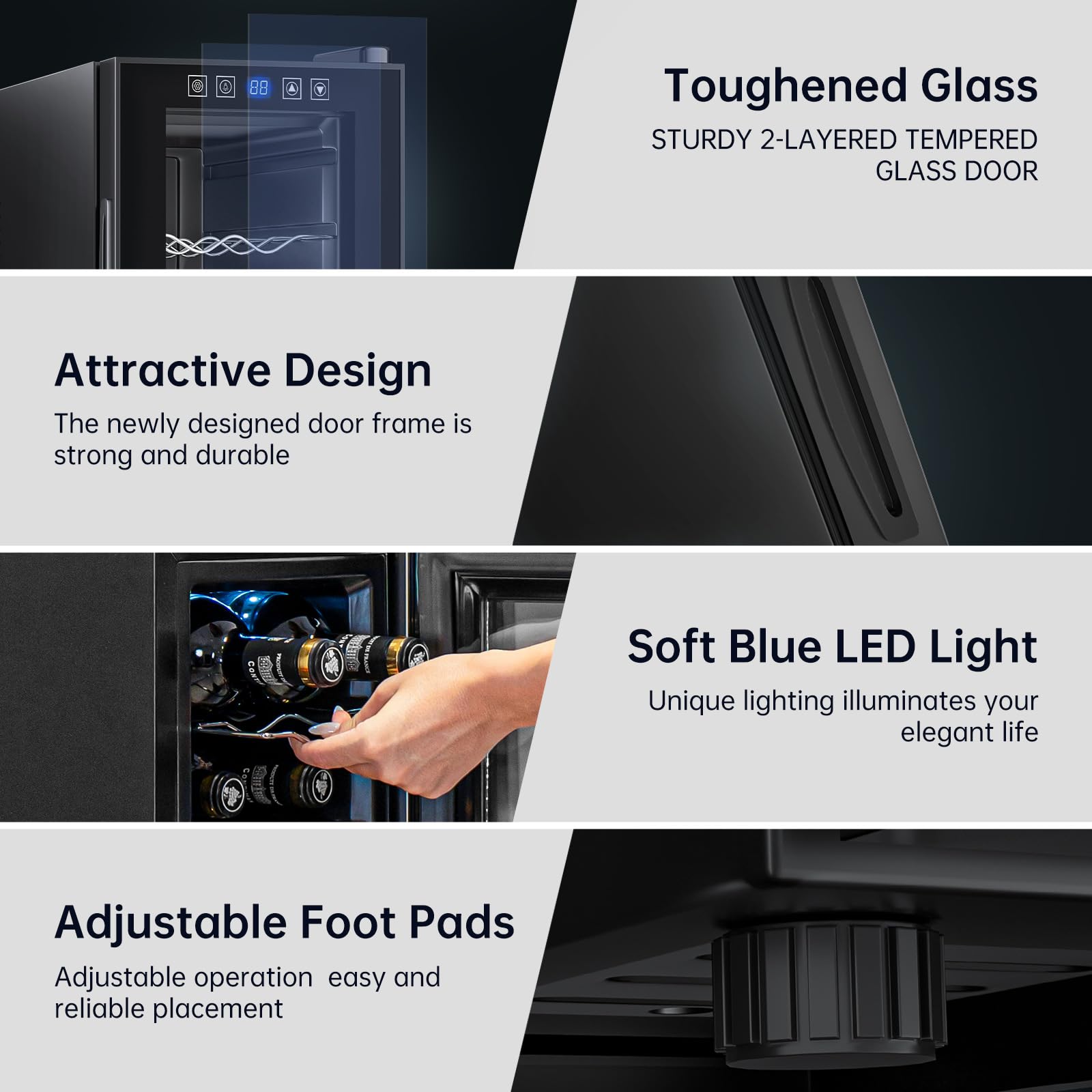 KingChii 6 Bottle Thermoelectric Wine Cooler Refrigerator - Advanced Cooling Technology, Stainless Steel & Tempered Glass Design - Perfect for Red Wine and Champagne Storage in Home, Kitchen, Office or Bar