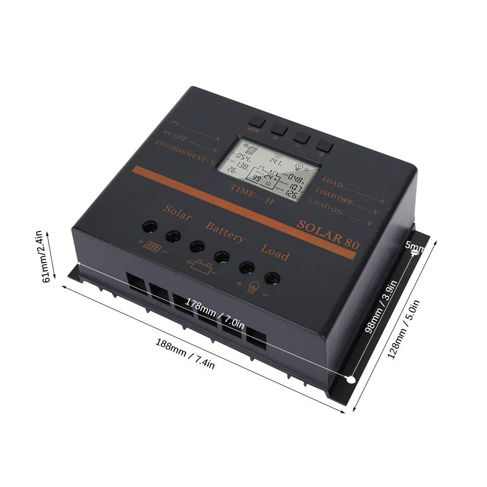BTIHCEUOT 80A PWM Solar Charge Controller with LCD Display - 12V/24V Auto for Solar Panels - Perfect for Off-Grid Solar Systems, RV, Marine & Home Use