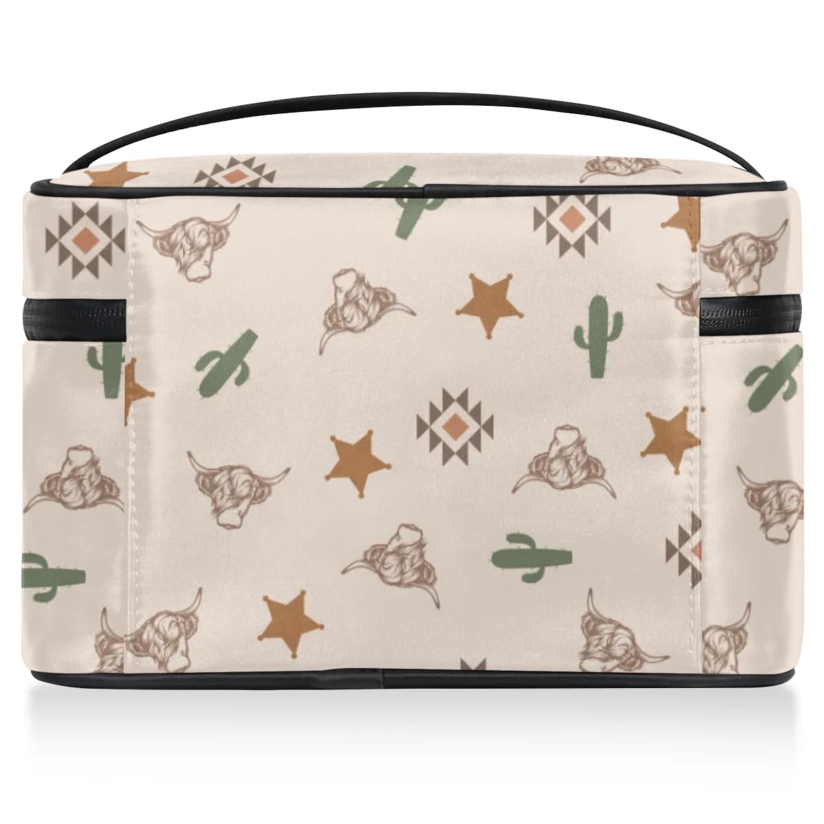Highland Cow Makeup Bag for Women & Girls - Large Capacity Western Cactus Travel Cosmetic Organizer with Zipper - Perfect for Travel, Gym & Daily Makeup Storage