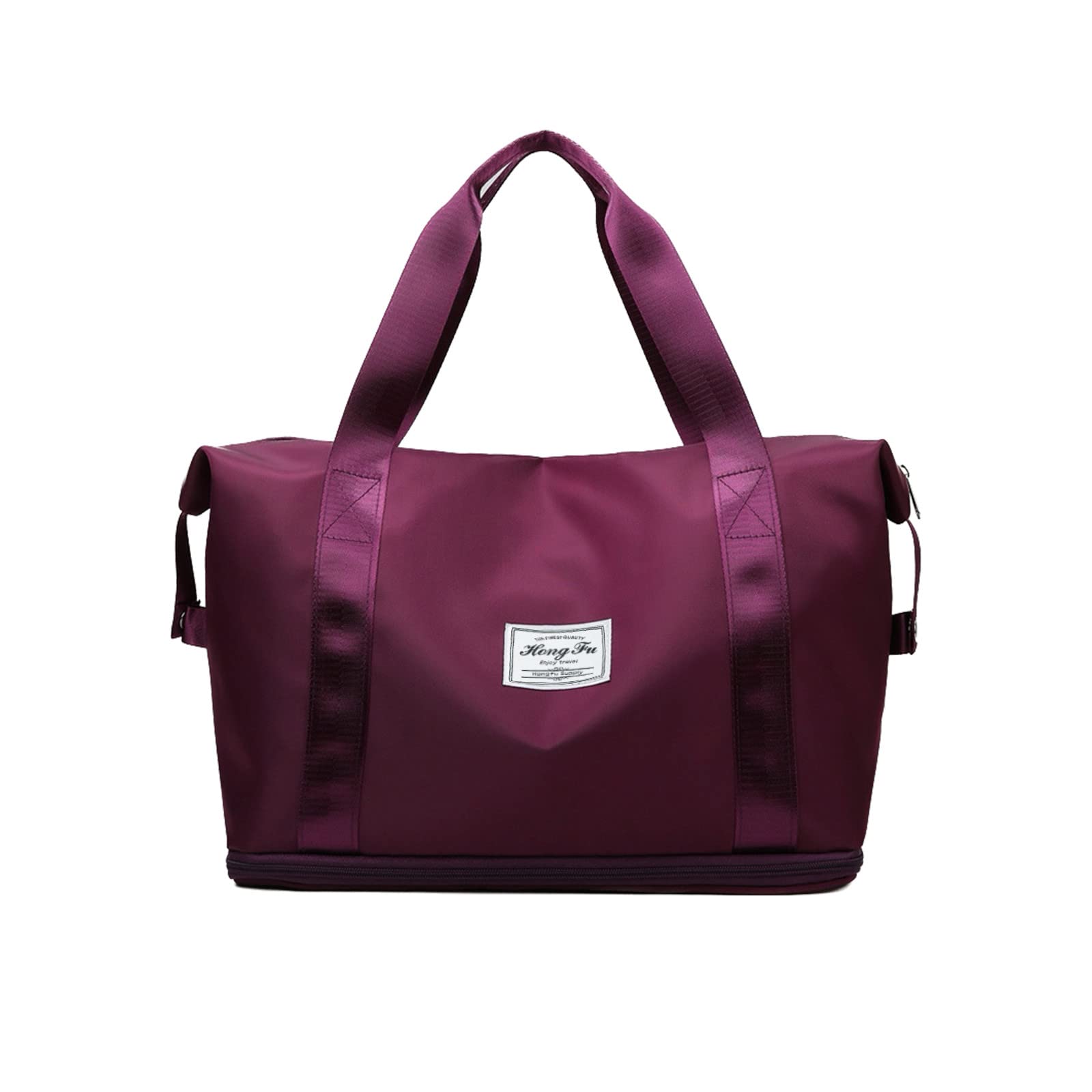 Foldable Duffle Bag for Travel, Gym & Sports - Water-Resistant Tote Luggage Bag for Women & Men (Wine Red) - Perfect for Workouts, Weekend Getaways & Airplane Carry-On
