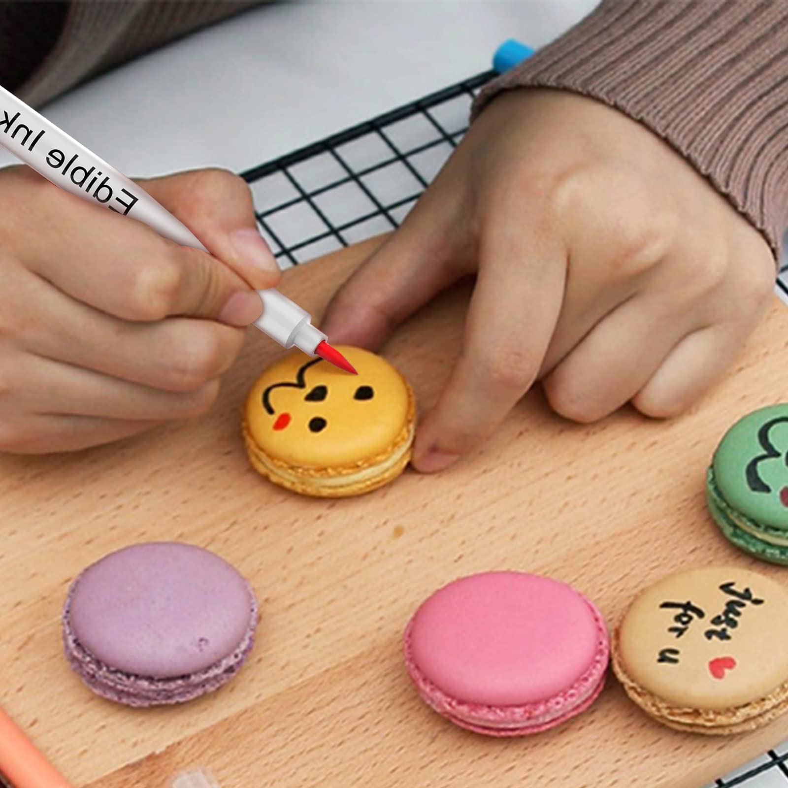 E-Kongton Edible Markers Set for Cookie & Cake Decorating - Dual Tip Food Grade Pens for Easter Eggs Painting, Drawing & Writing | Perfect for Baking, Party Treats & Holiday Dessert Designs