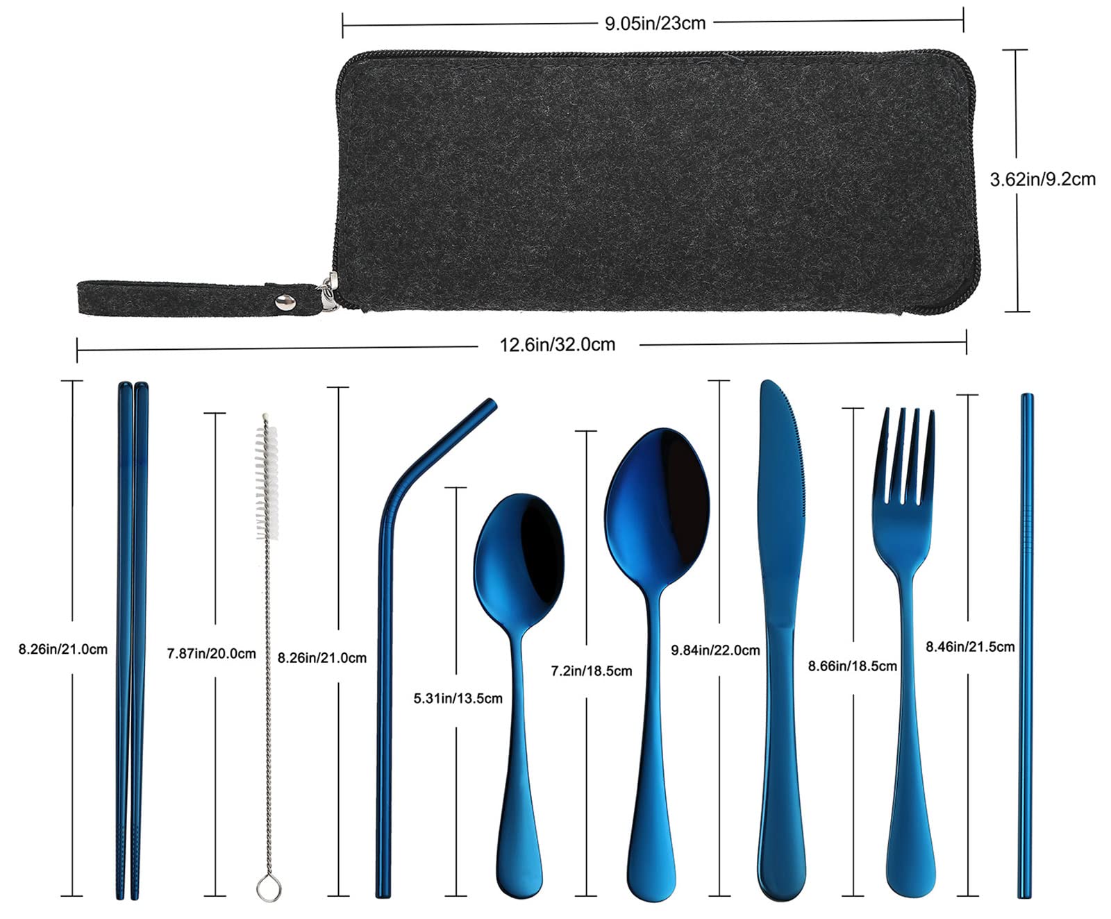 **Portable Travel Utensils Set - 9-Piece Stainless Steel Flatware with Case | Reusable Silverware for Camping, Picnic, Hiking & Outdoor Dining (Blue)**    *Perfect for travel, office lunches, and eco-friendly meals on the go!*