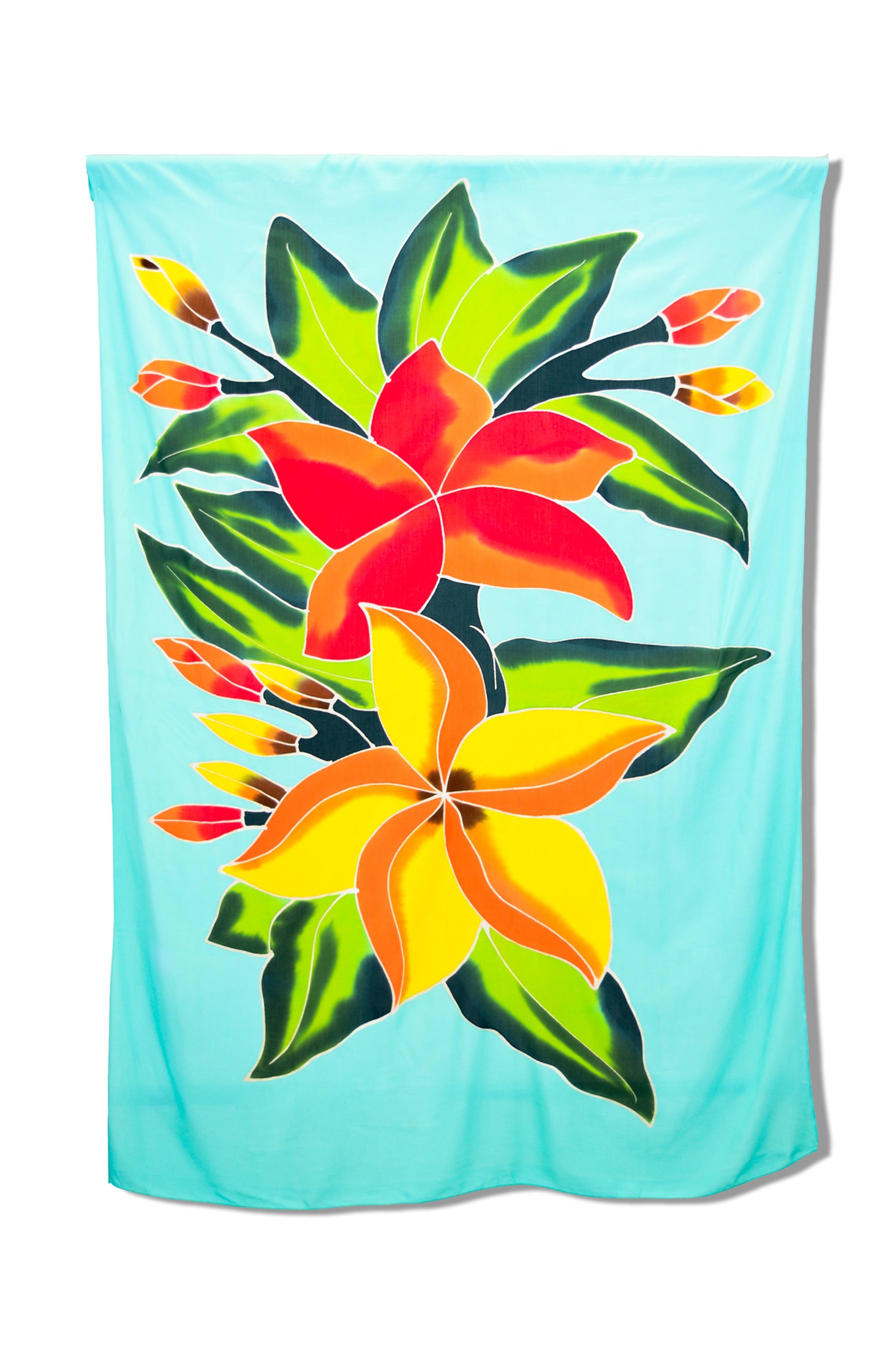 Hand Painted Teal Sun Sarong - Boho Beach Wrap, Summer Cover Up, Yoga Skirt - Perfect for Beach Vacation, Poolside Lounging & Tropical Getaways