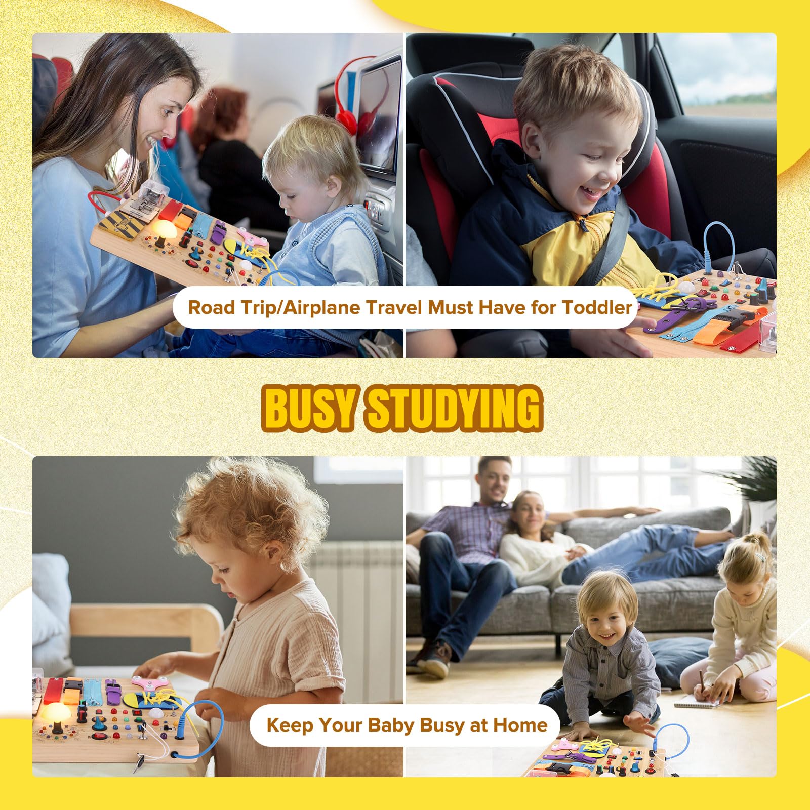 23-in-1 Montessori Busy Board - Wooden Sensory Learning Toy for Toddlers 1-3 Years Old with 15 Switches, 26 LED Lights, Music Box & Locks - Educational Activity Board for Fine Motor Skills Development - Perfect for Travel, Daycare & Autism Therapy