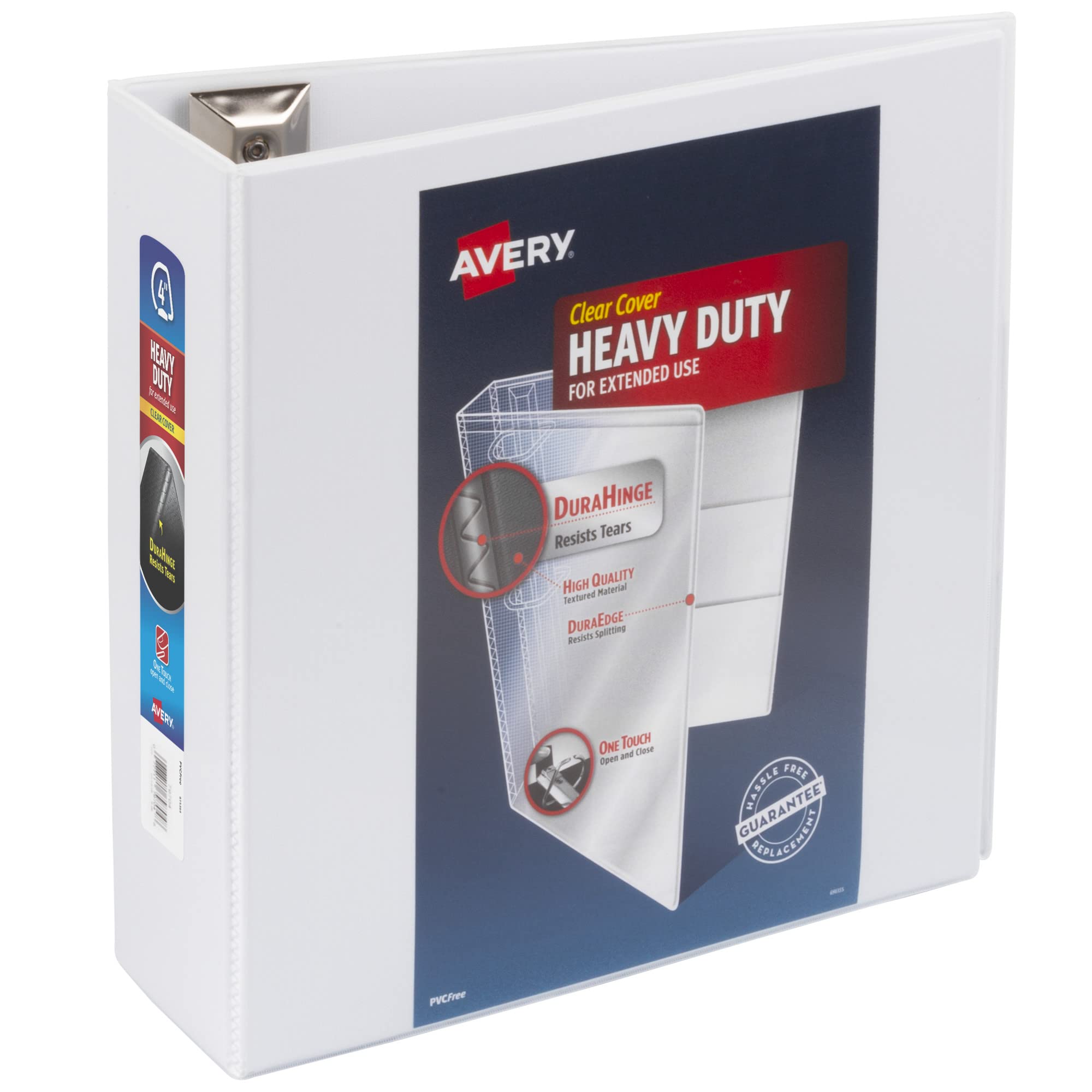 Avery Heavy Duty 3 Ring Binder 4 Inch One Touch Slant Ring - Holds 8.5 x 11 Inch Paper - 1 White Binder (79704) - Perfect for Office, School, and Document Organization