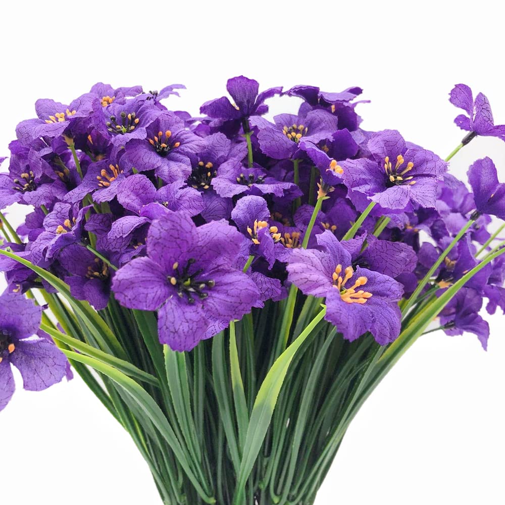 XIYUAN 12 Bundles UV Resistant Artificial Flowers - Fade Proof Fake Plants for Hanging Baskets, Window Boxes, Garden & Porch Decor (Purple) | Perfect for Home, Wedding & Outdoor Decoration