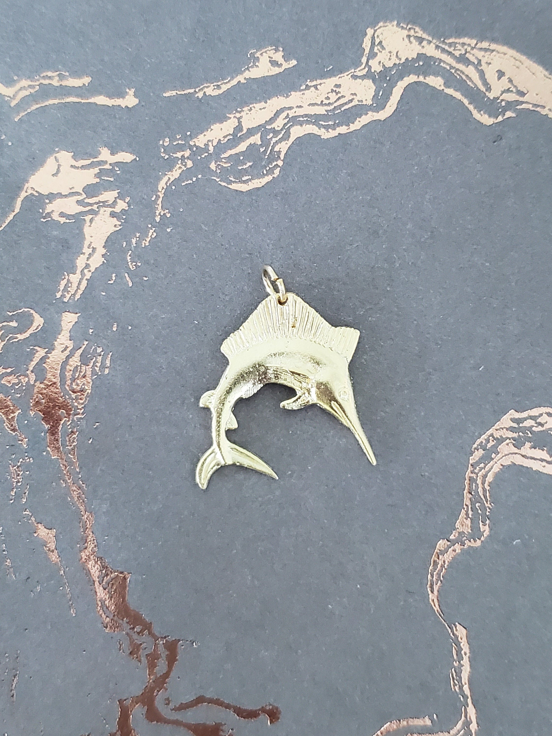 14K Yellow Gold Swordfish Charm Pendant with Diamond Cuts - Perfect for Necklaces, Bracelets & Jewelry Gifts