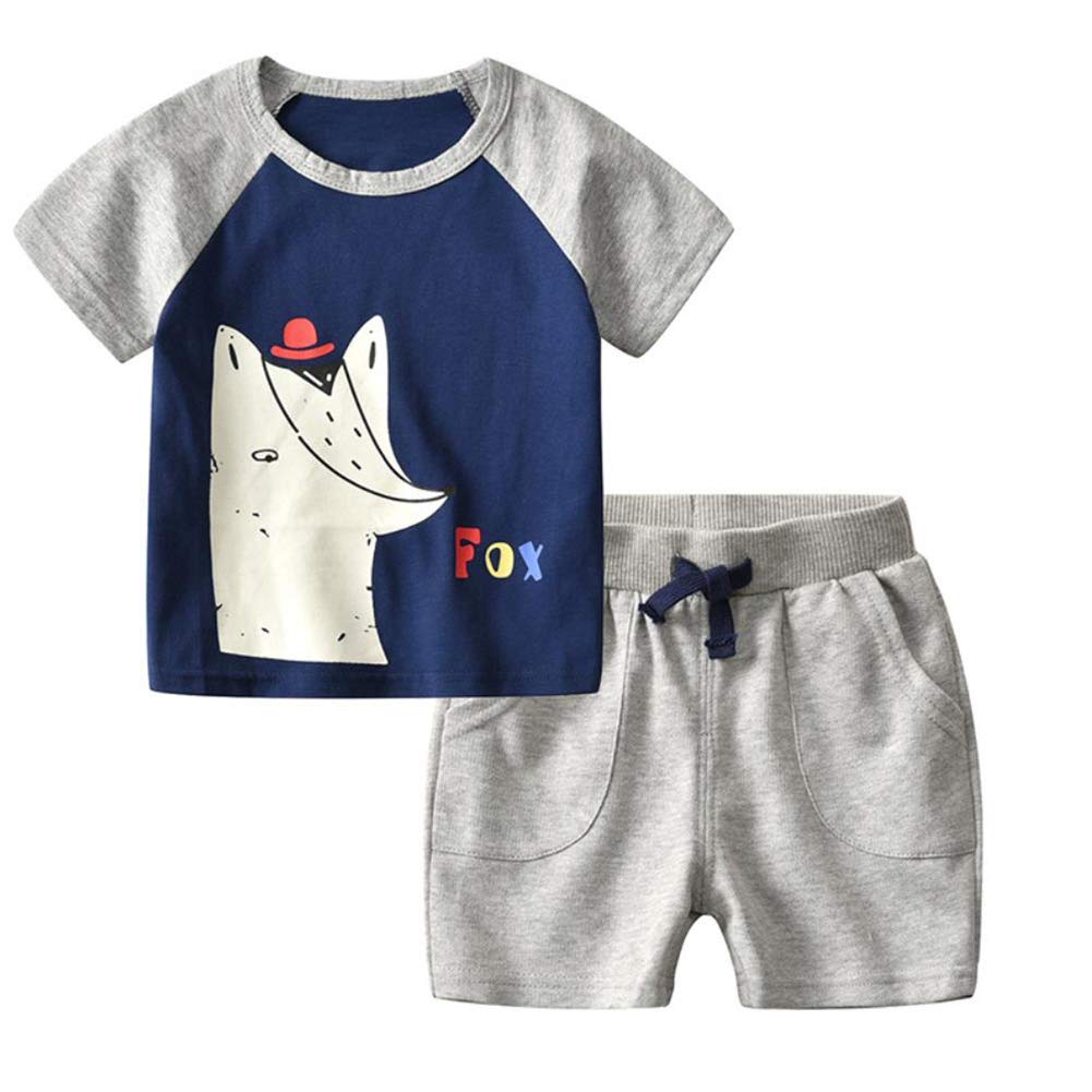 Stylish Boys' Cartoon Animal Print T-Shirt & Shorts Set - Soft Cotton Casual Outfit for Kids Playtime & Daily Wear