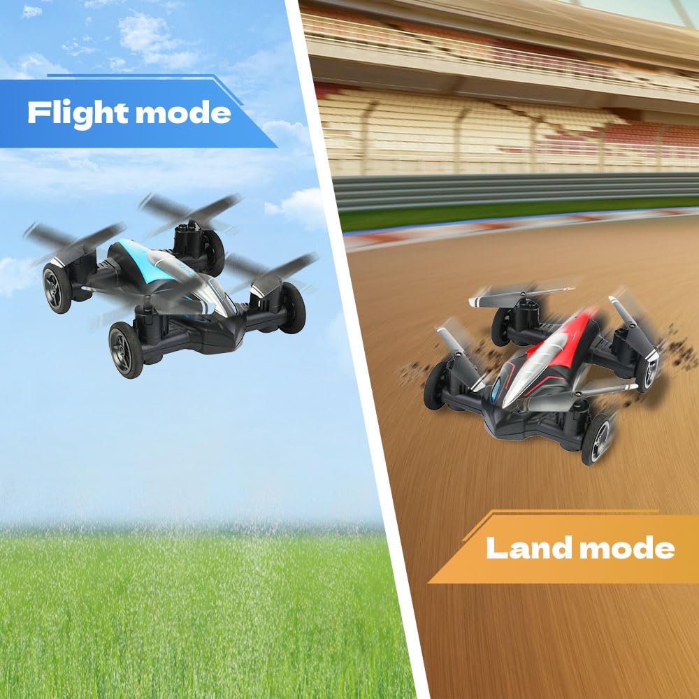 Remote Control Flying Car Toy - Air & Ground Dual Mode RC Fighter Plane Glider for Kids & Adults | Outdoor Flight Toy with LED Lights (Red) - Perfect for Backyard Play, Birthday Gifts & STEM Learning