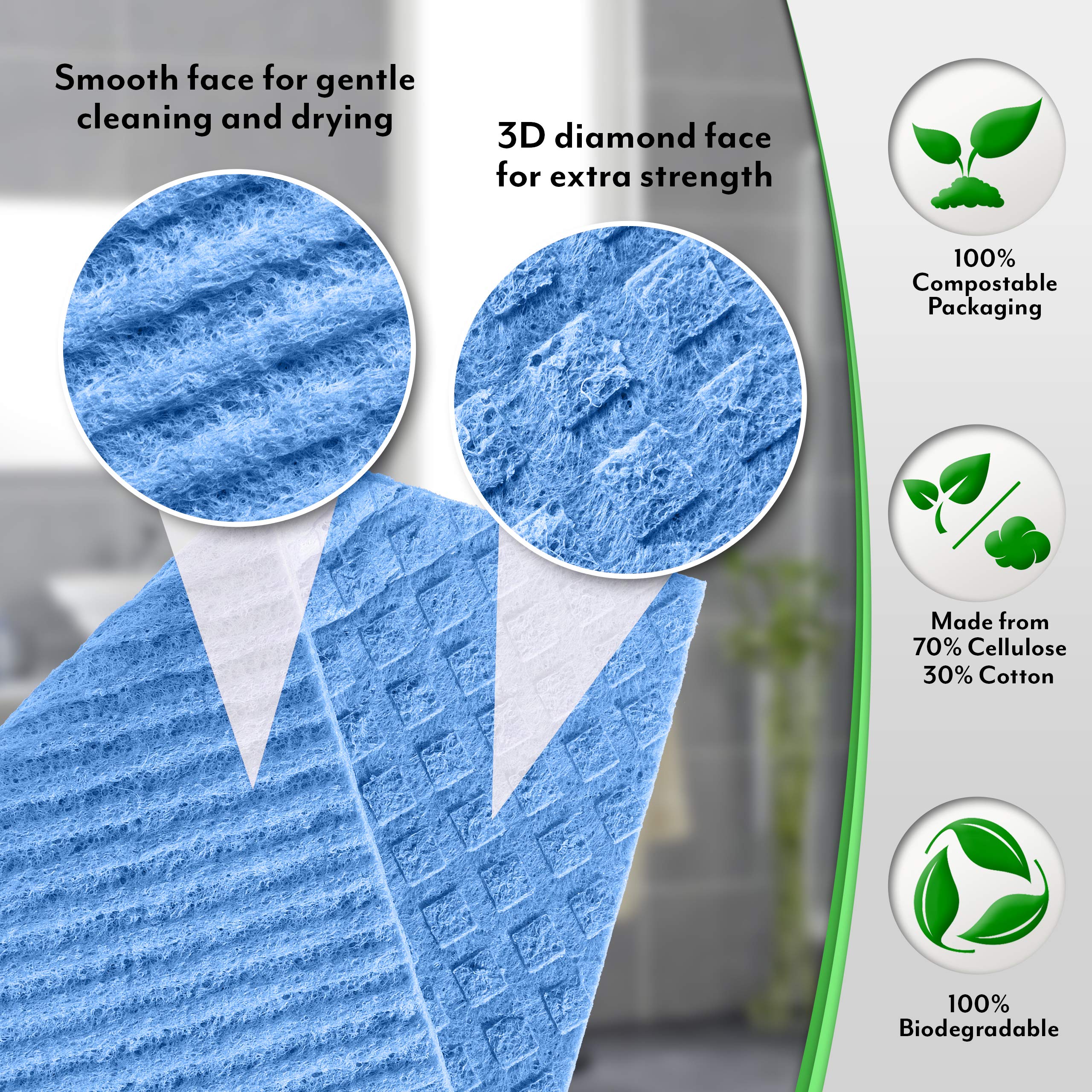 Green Dodo Swedish Dishcloth 10 Pack - Eco-Friendly, Biodegradable & Reusable Kitchen Sponge Cloths - Super Absorbent, Odor-Free Alternative to Paper Towels - Perfect for Dishwashing, Counter Cleaning & Sustainable Home Use