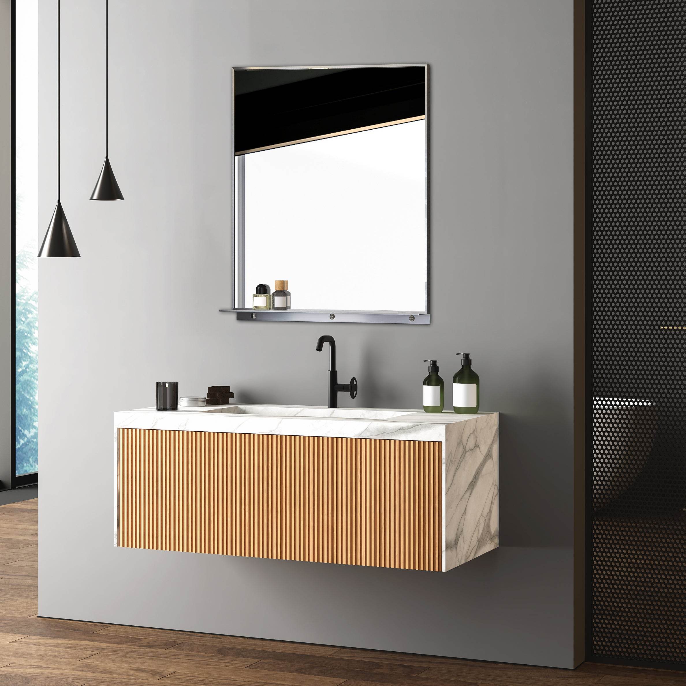 Lexi 24W x 32H Rectangular Framed Wall Mirror with Built-in Shelf - Black & Brushed Nickel Finish | Perfect for Entryway, Bathroom & Bedroom Decor