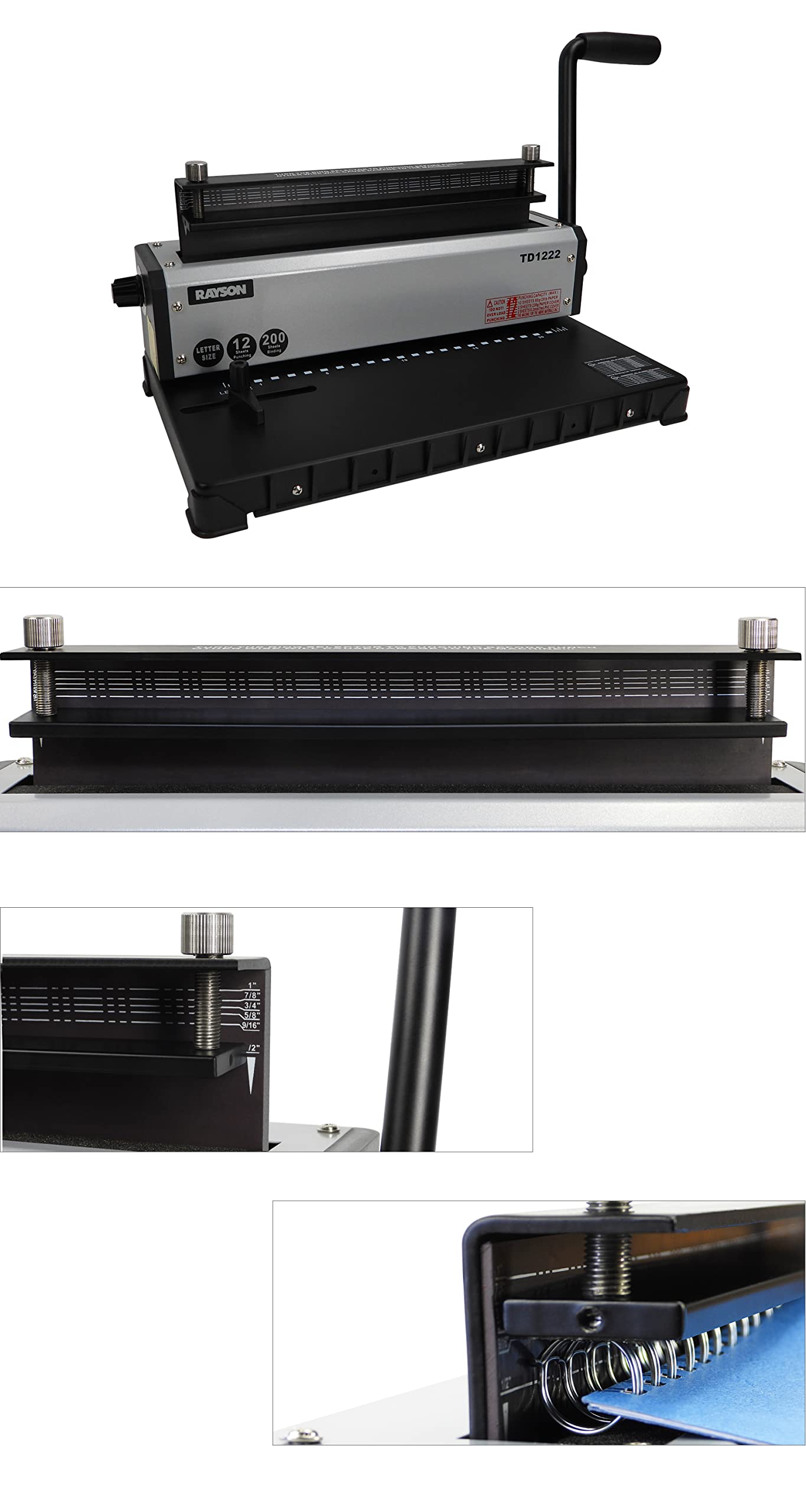 Rayson TD1222 Wire Binding Machine - 2:1 Pitch Rectangular Hole Punch, 220 Sheet Binding & 12 Sheet Punching Capacity for Office, School, and Document Binding Projects
