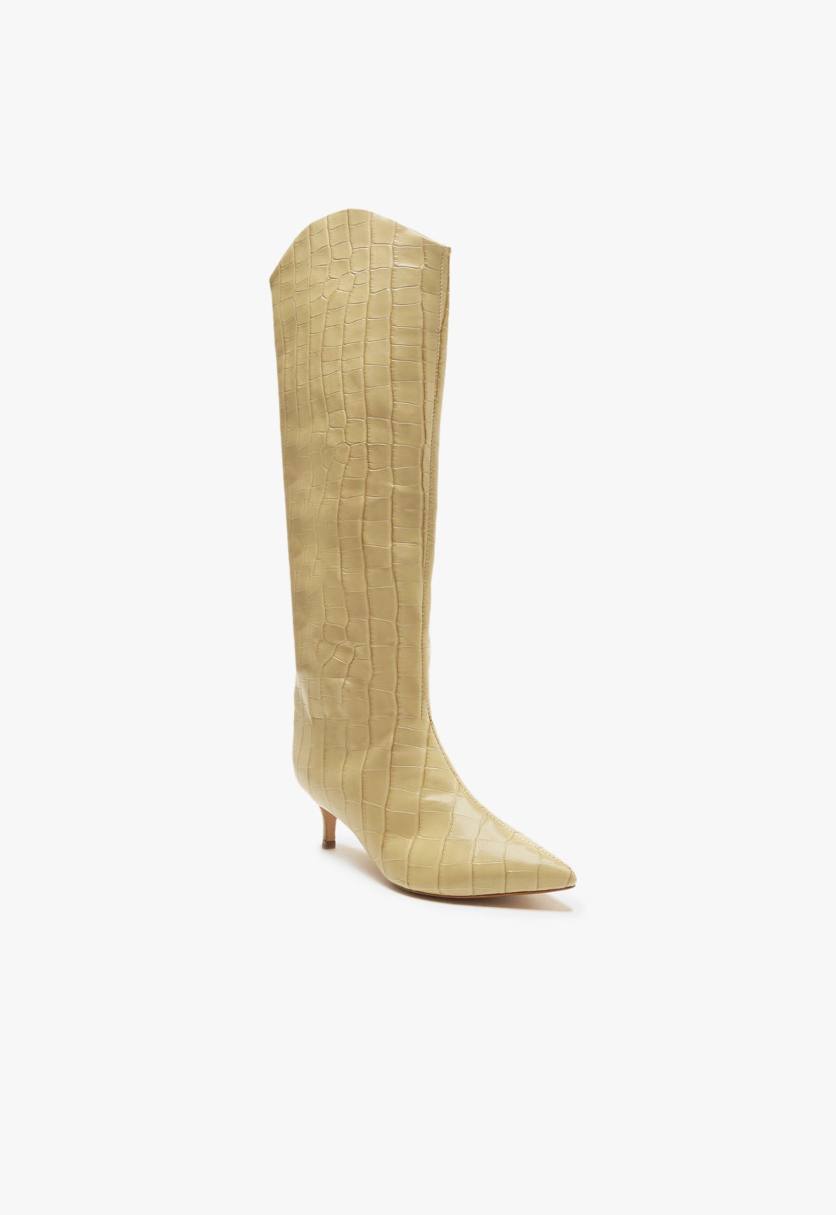 Maryana Lo Crocodile Embossed Leather Boots for Women - Stylish Knee High Boots with Chunky Heel - Perfect for Fall Fashion, Office Wear & Night Out