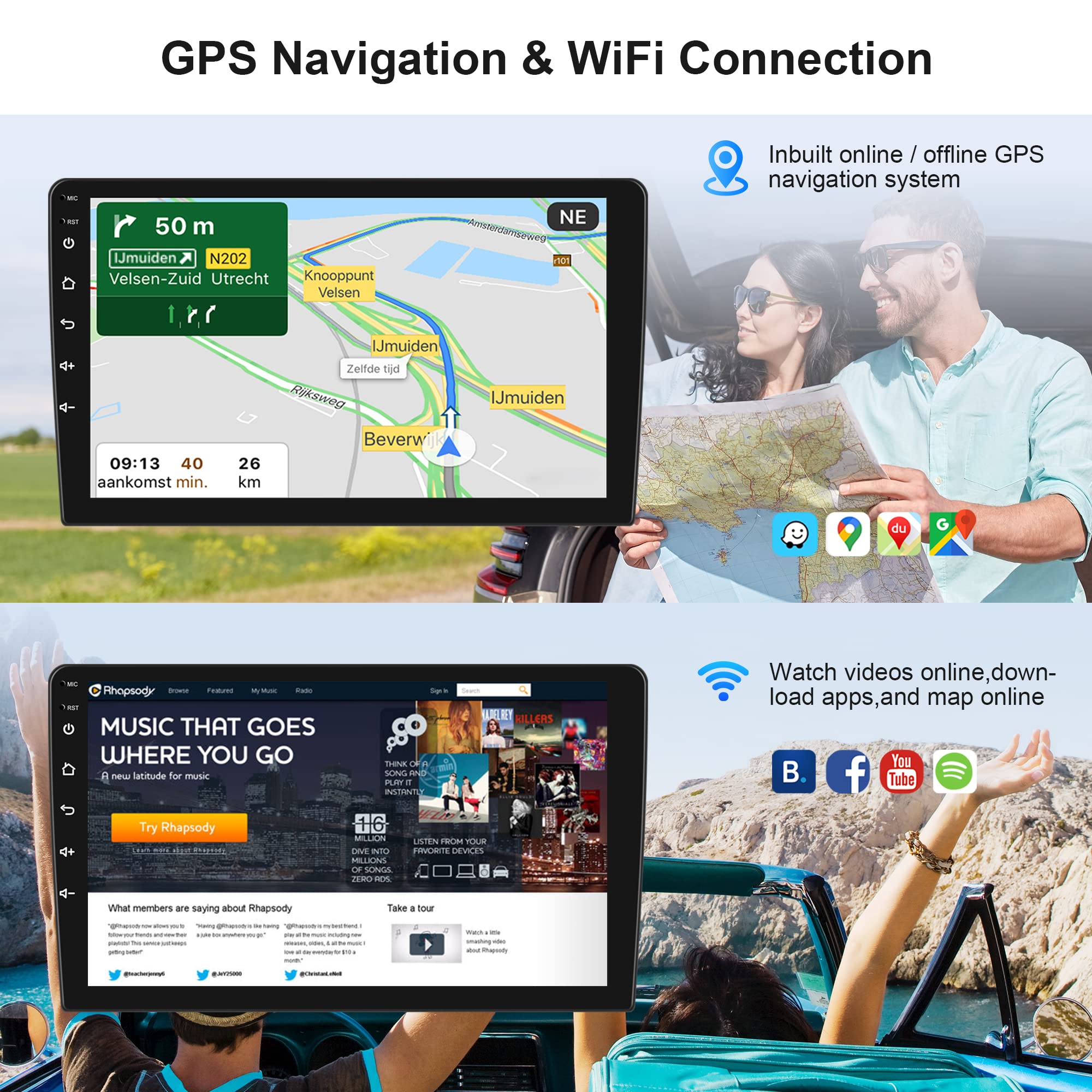 10.1 Inch Android Car Stereo for Toyota Highlander 2007-2014 | GPS Navigation, Bluetooth, WiFi, FM, Mirror Link & Backup Camera | Touch Screen Multimedia Player for Road Trips & Daily Commute