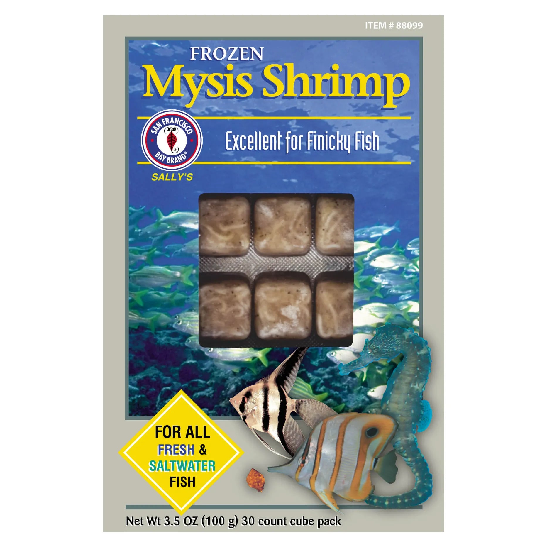 Premium Frozen Mysis Shrimp 3.5oz (30 Cubes) - High Protein Aquatic Food for Saltwater & Freshwater Fish | Ideal for Reef Tanks, Marine Fish, and Tropical Aquariums