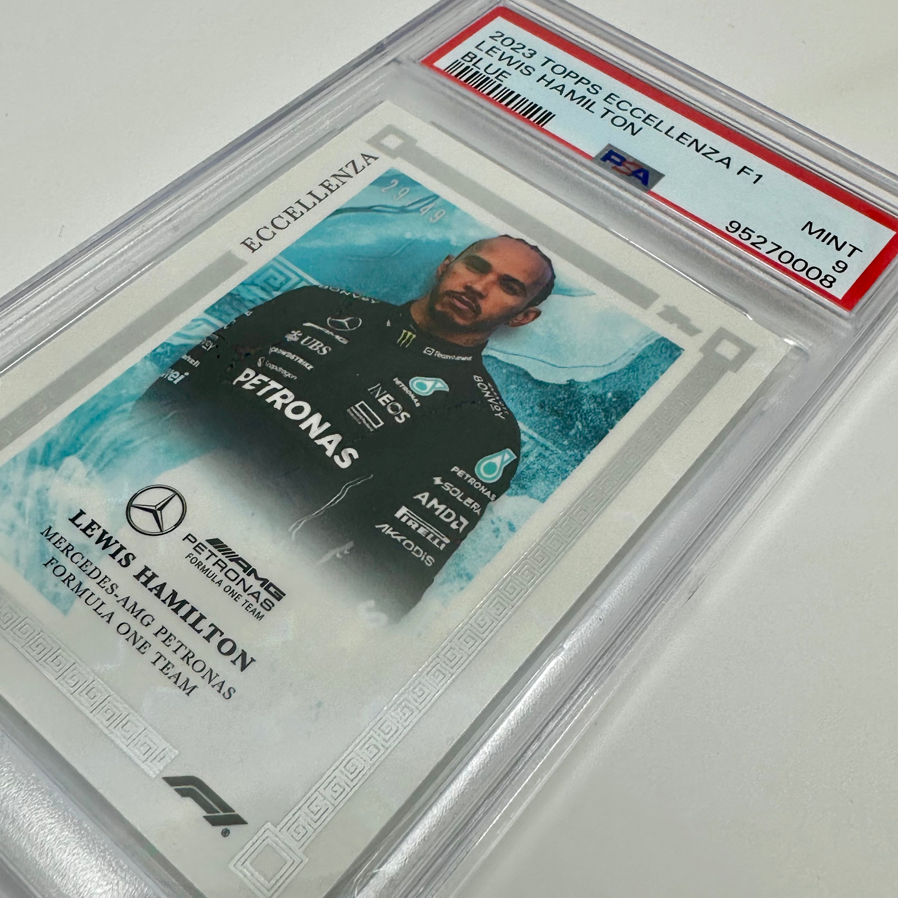 2023 Eccellenza Lewis Hamilton Blue PSA 9 29/49 Trading Card - Perfect for F1 Collectors, Sports Memorabilia Displays & Investment Portfolios