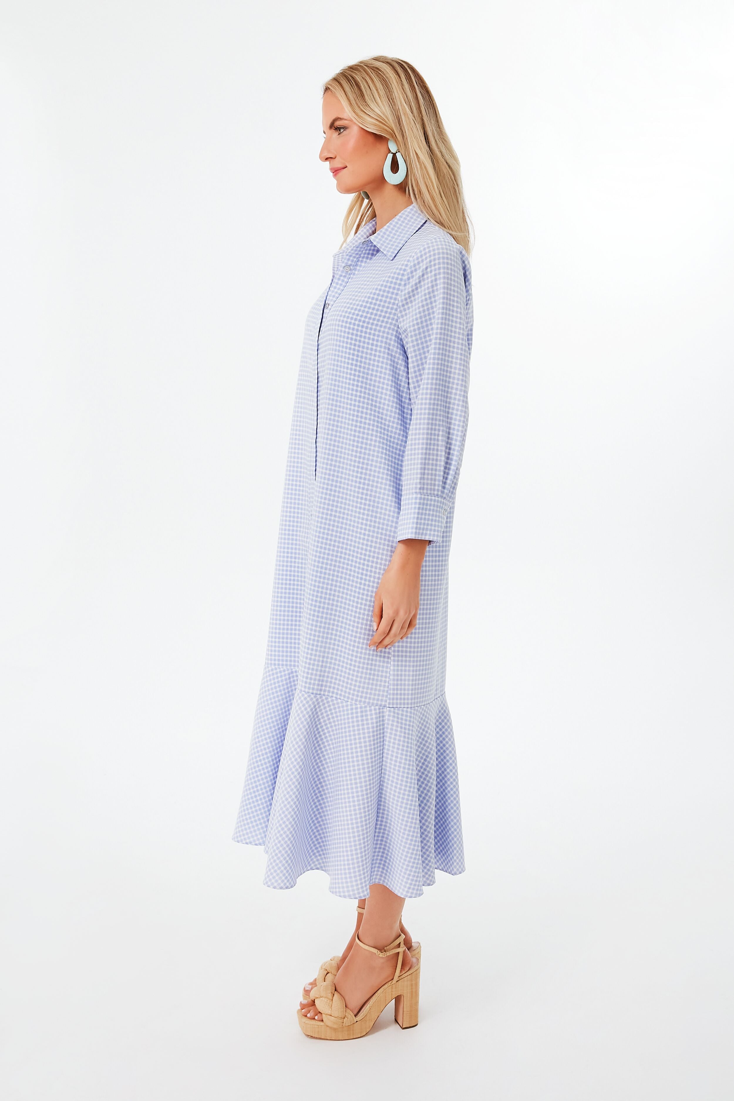 Blue Gingham Shannon Maxi Dress for Women - Flowy Summer Beach Dress with Pockets | Perfect for Vacations, Weddings & Casual Outings