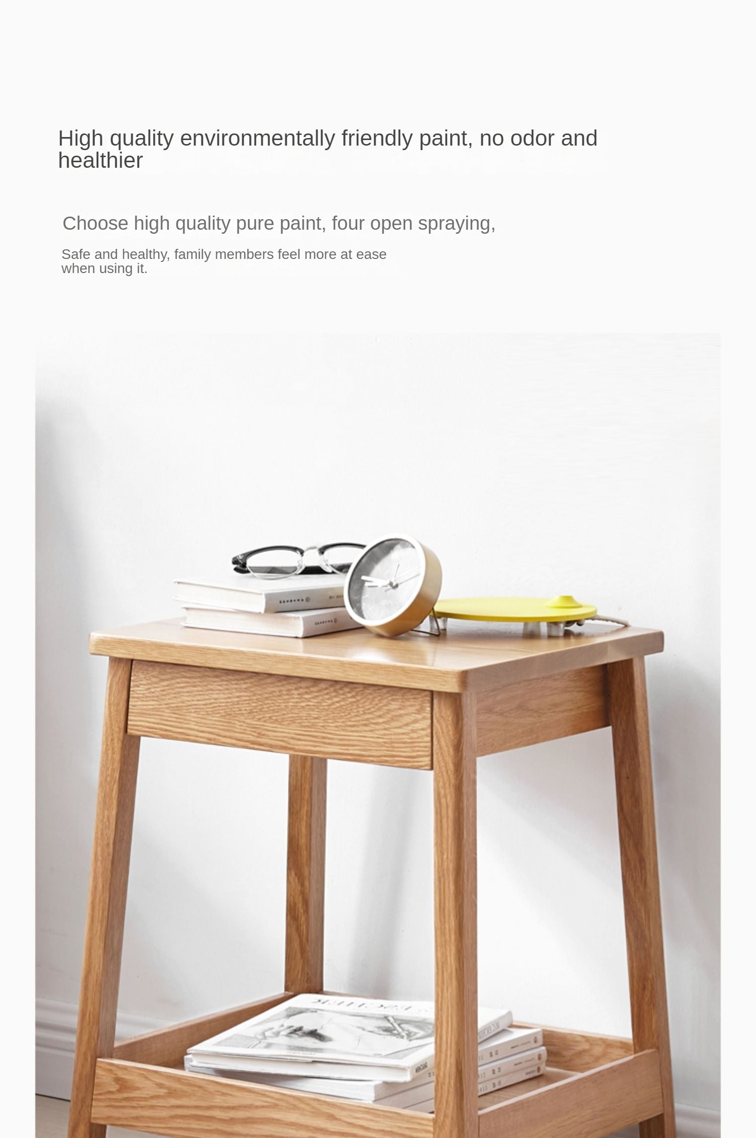 Solid Oak Wood Side Table with Double Layer Shelf - Perfect for Living Room, Bedroom, or Office Decor