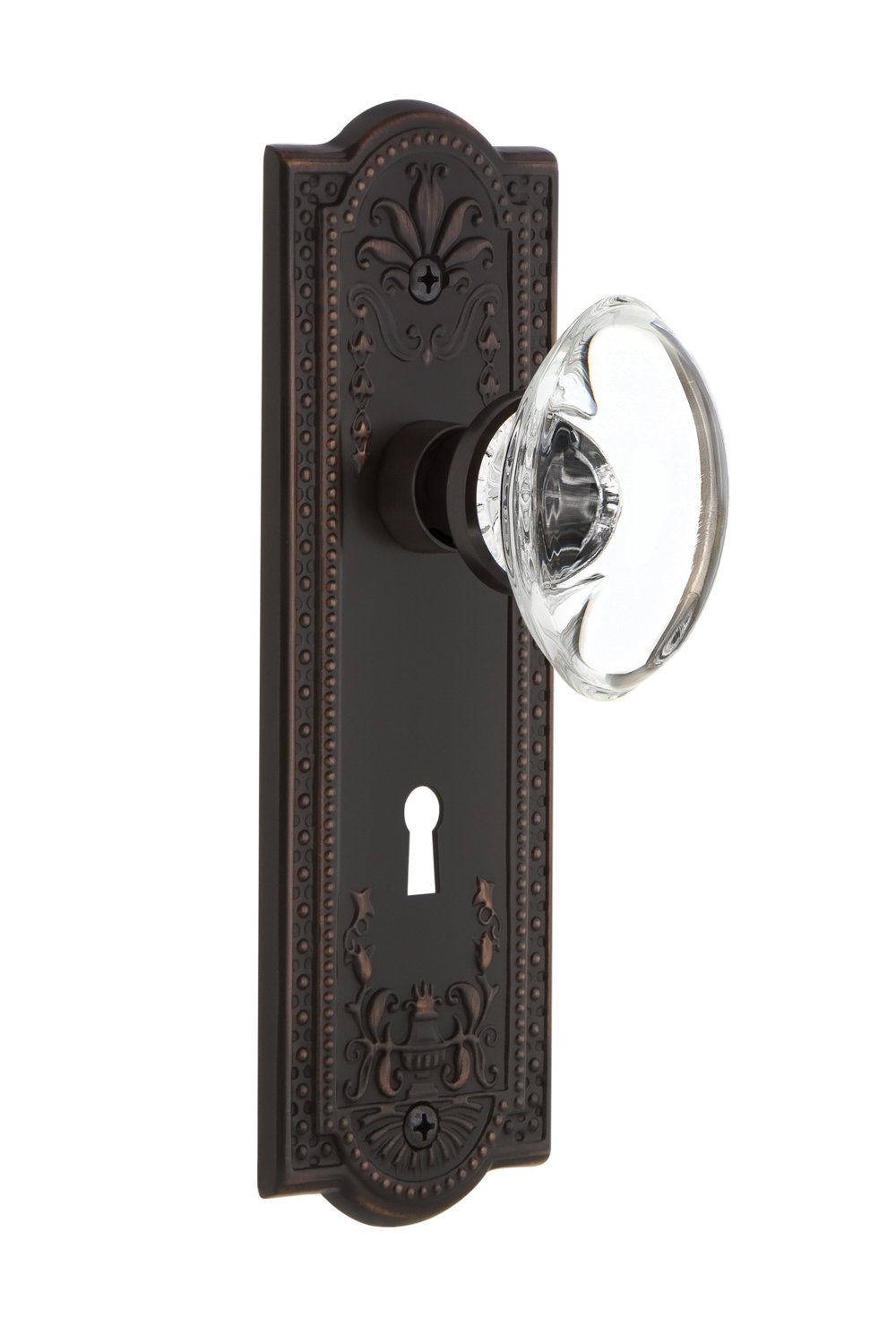Vintage Bronze Crystal Glass Door Knob - Nostalgic Warehouse Meadows Plate with Keyhole Single Dummy Oval for Classic Home Decor | Perfect for Bedroom, Bathroom & Cabinet Doors