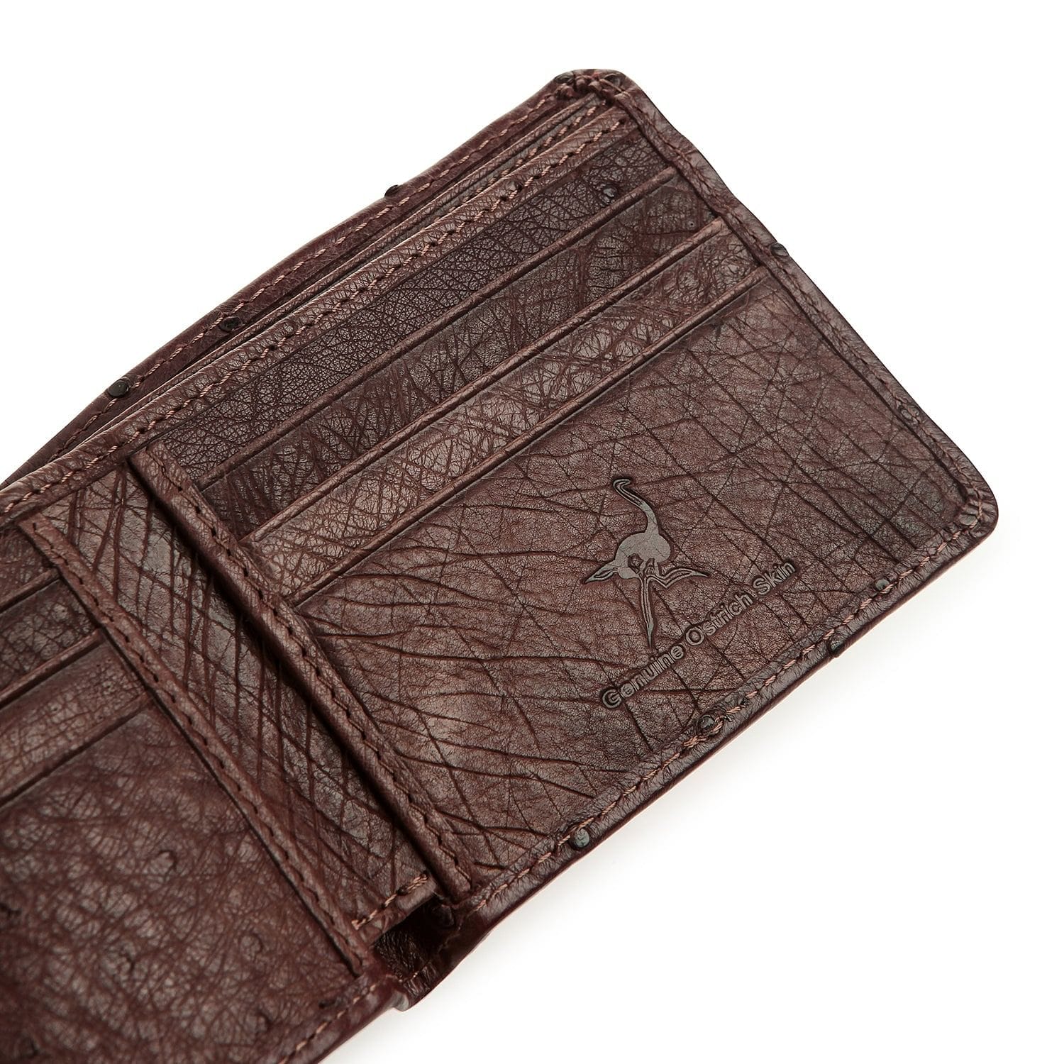 Genuine Dark Brown Ostrich Leather Men's Wallet - Slim Bifold RFID Blocking for Everyday Use & Travel
