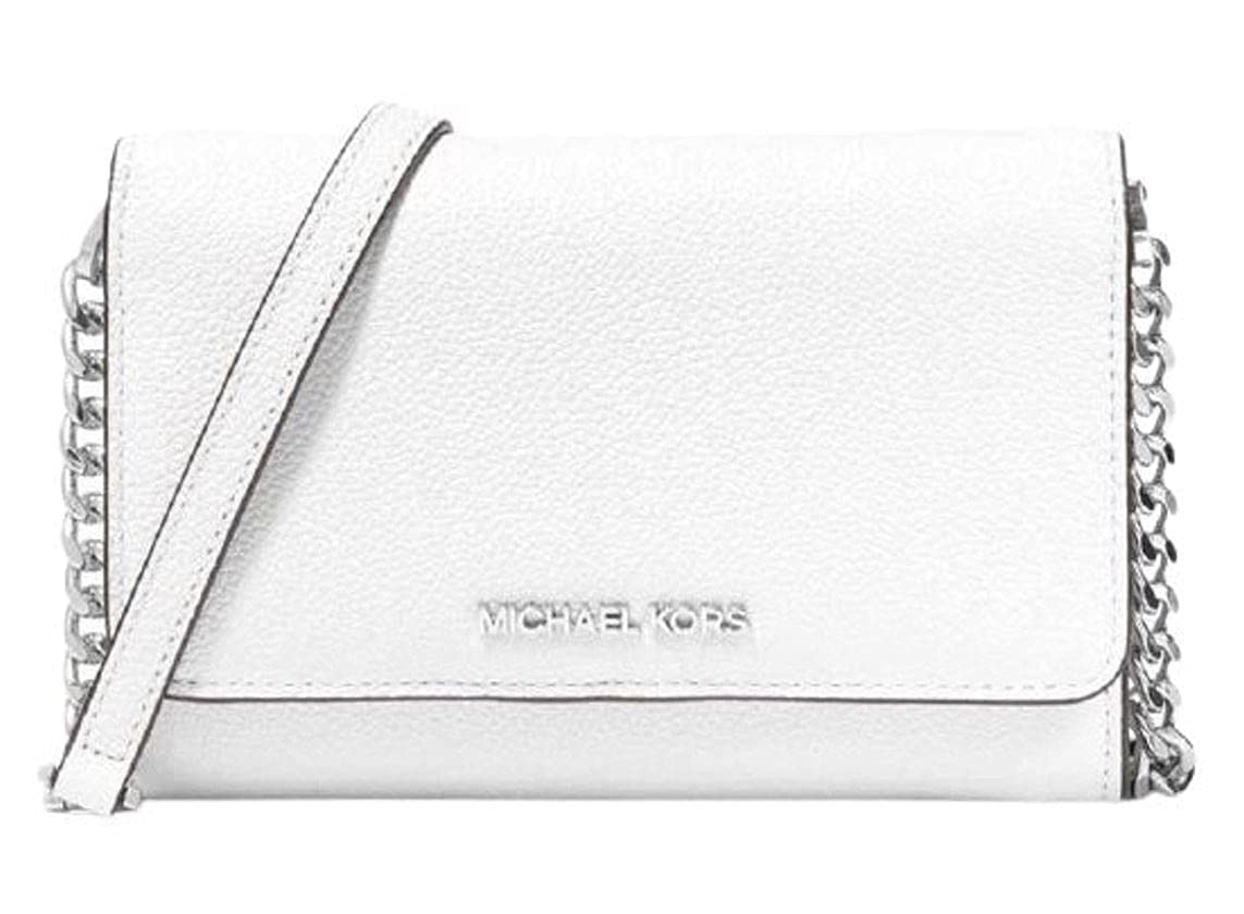 Michael Kors Jet Set Travel Medium Crossbody Bag - Pebbled Leather Phone Purse for Women, Optic White | Perfect for Everyday Use, Travel & Shopping