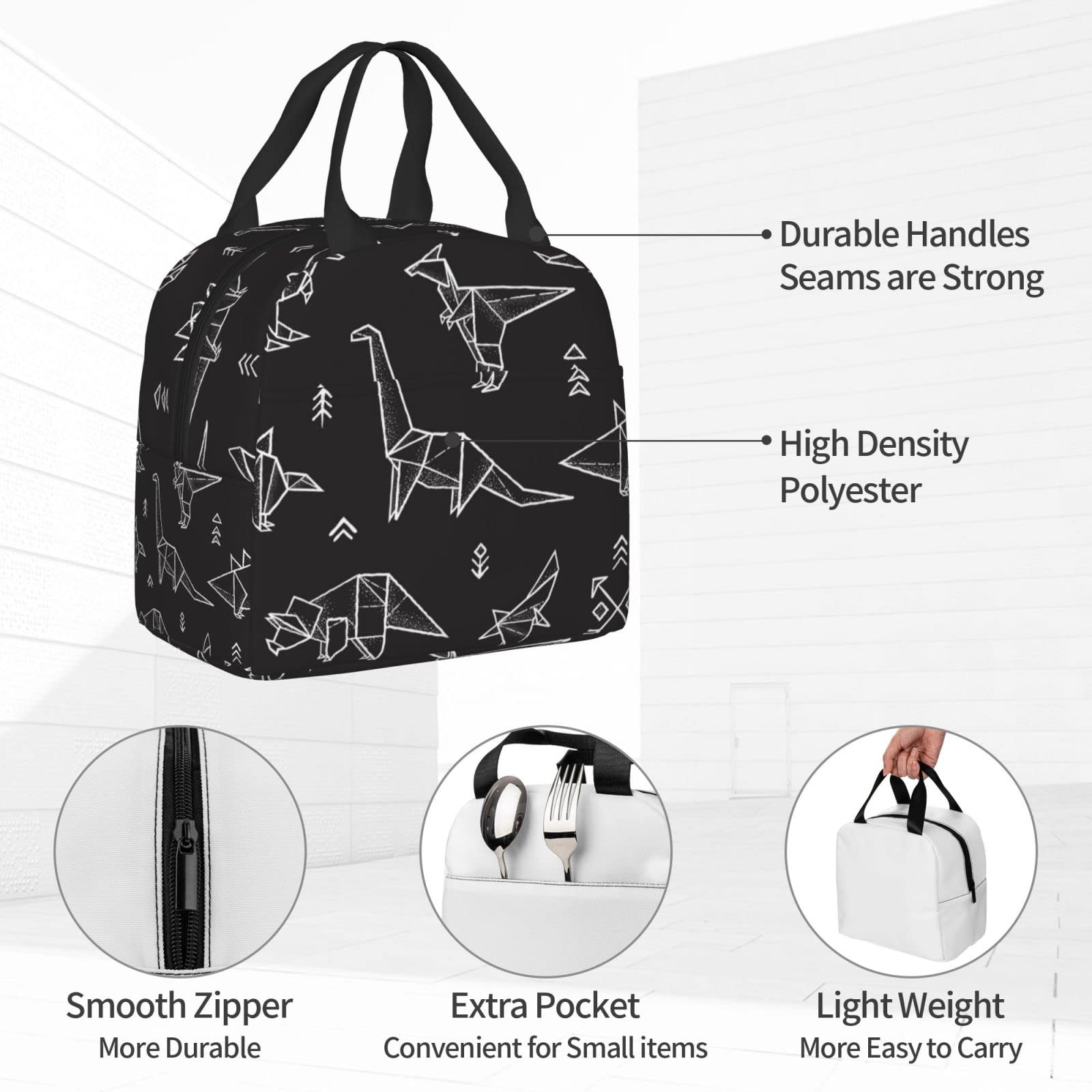 Galaxy Origami Dinosaur Insulated Lunch Box - Reusable Thermal Meal Bag for Kids & Adults | Perfect for School, Work, Travel, Picnics & Outdoor Activities