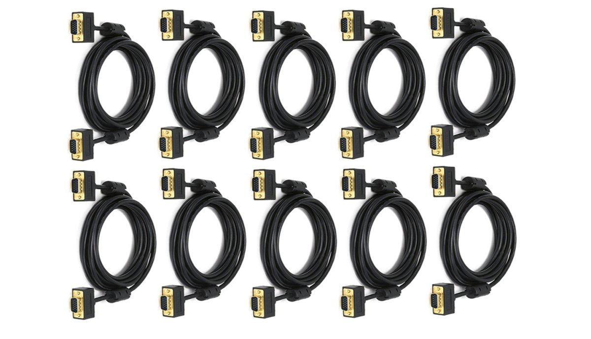 10 Pack Ultra Slim SVGA Super VGA Monitor Cable - 30/32AWG M/M with Ferrites & Gold Plated Connectors (6 Feet, CNE604794) - Perfect for Multi-Monitor Setups, Office Workstations & Home Theater Systems