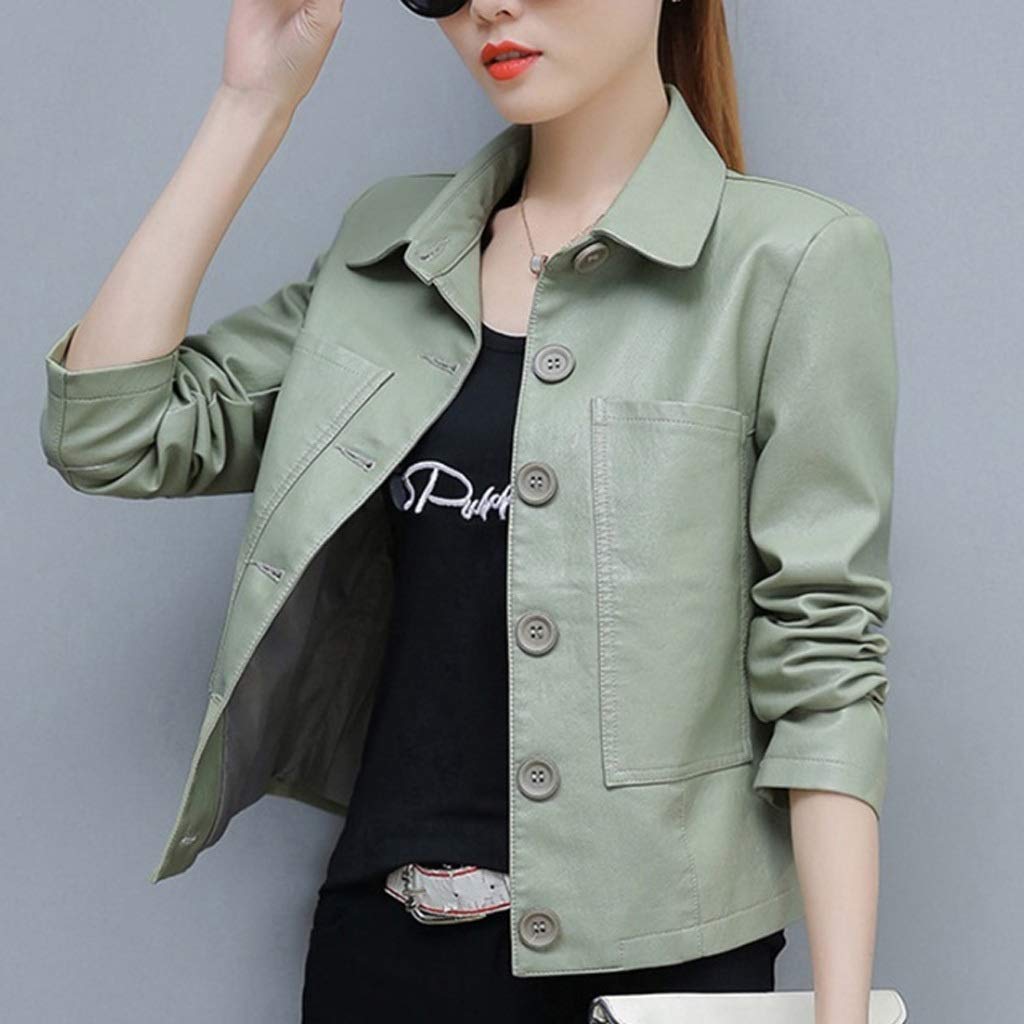 WSSBK PU Motorcycle Leather Jacket for Women - Fashionable Short Biker Jacket for Spring & Autumn - Medium Size (Color B) - Perfect for Riding, Casual Outfits & Streetwear