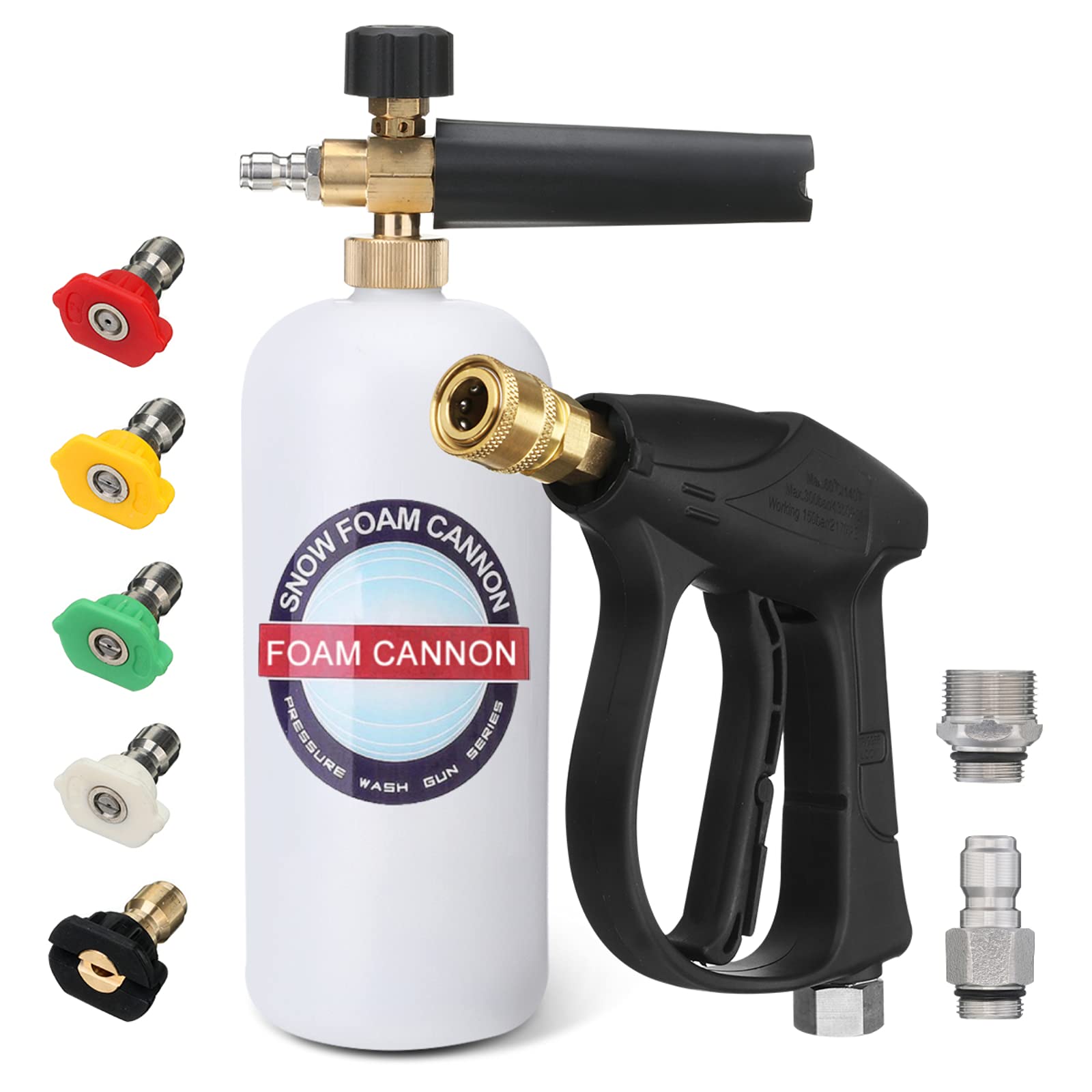 MATCEE Foam Cannon Gun Kit for Pressure Washer - 5 Nozzle Tips, Snow Foam Lance, Foam Blaster with 1/4” Quick Connector (M22-14mm & 3/8'' Adapter) - Compatible with 3000PSI Pressure Washers - Perfect for Car Washing, Home Cleaning, and Outdoor Surfaces