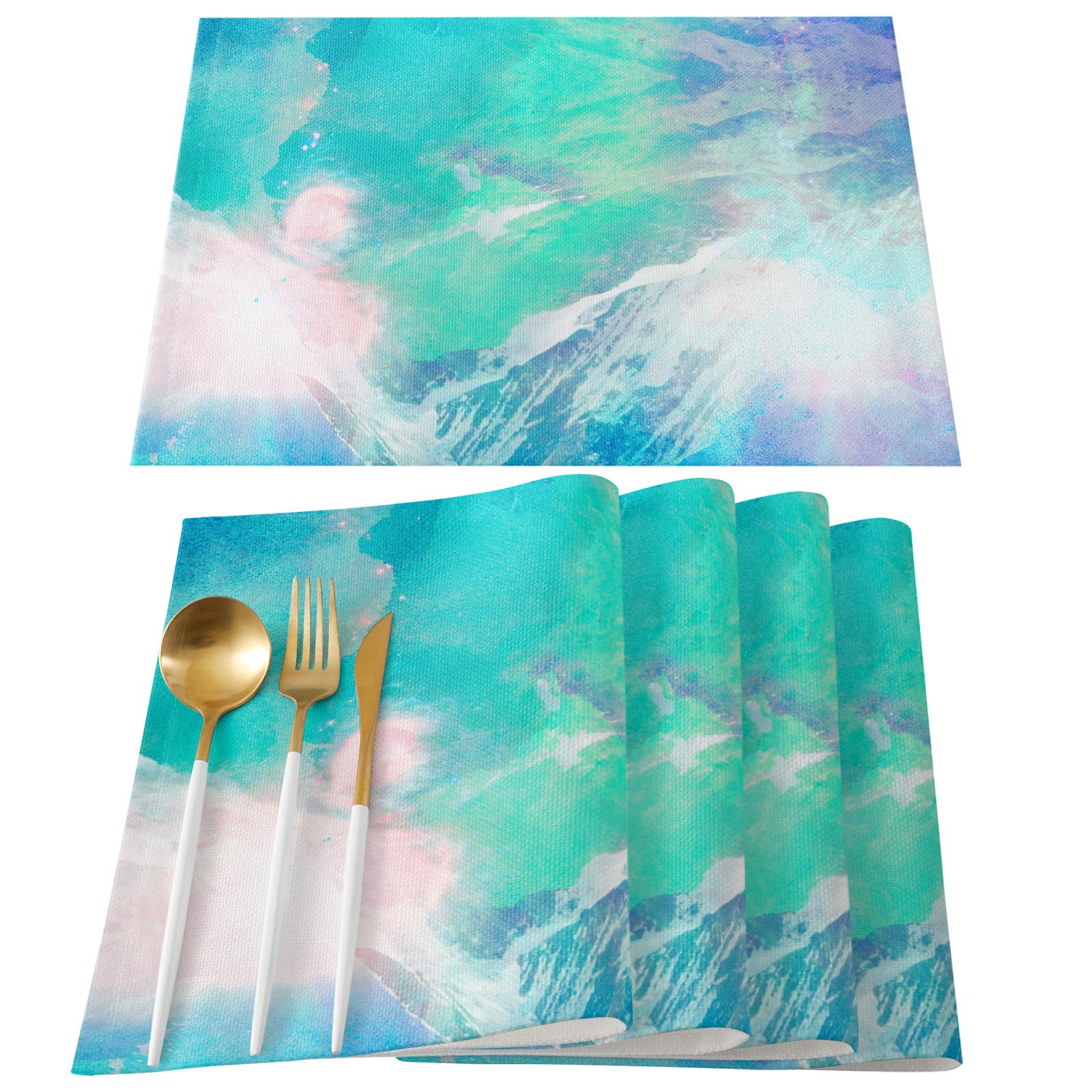 Queen Area Washable Cloth Placemats Set of 6 - 18 x 12 Inch Heat Resistant Dining Table Mats with Mountain Peaks Design | Perfect for Everyday Meals, Dinner Parties & Holiday Decor