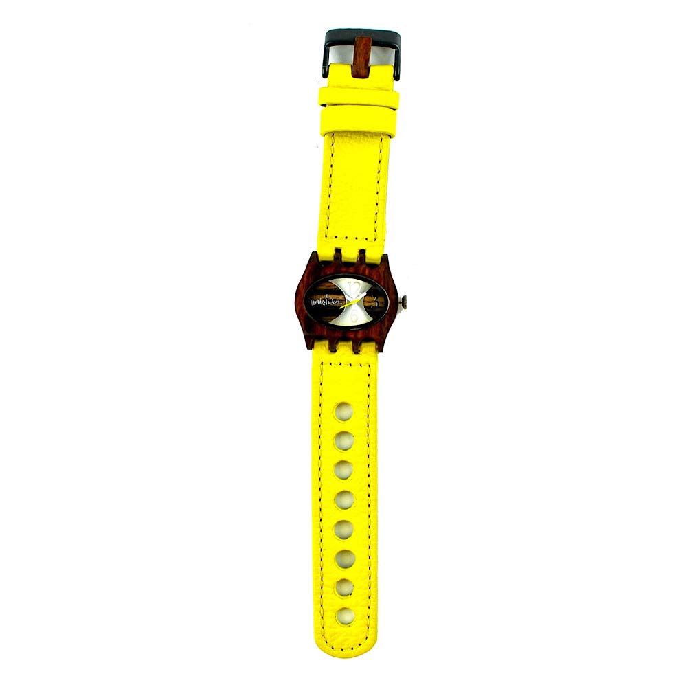 Mistura Wooden Watch with Ebony Dial & Yellow Strap - Stylish Camera Design for Men, Perfect for Outdoor Adventures & Casual Wear