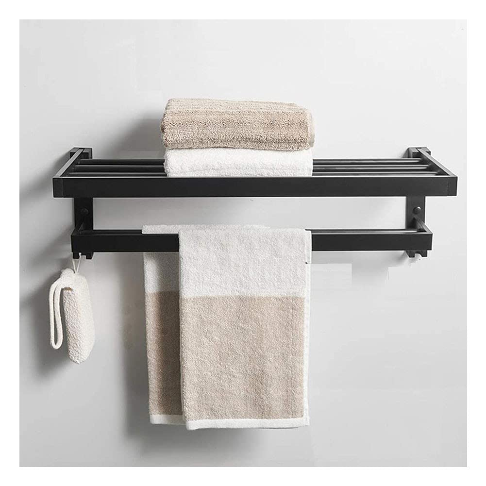 Stainless Steel Wall Mounted Bath Towel Rack with 2 Hooks - 60cm Double Towel Holder for Bathroom, Kitchen & Lavatory - Perfect for Hanging Hand Towels, Robes & Kitchen Utensils