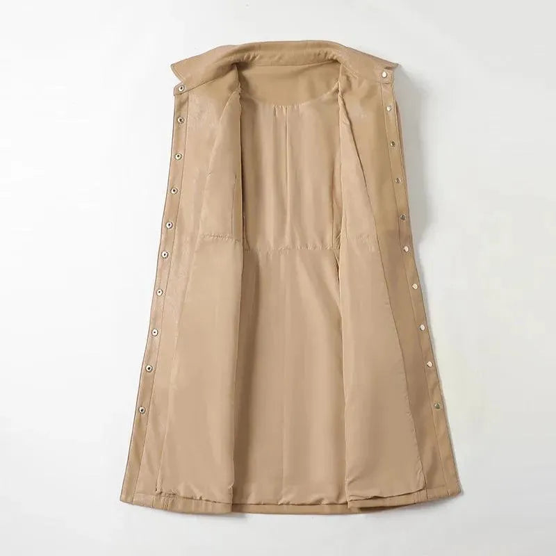 Stylish Women's Leather Midi Coat - Fashionable Outerwear for Fall & Winter - Perfect for Office, Date Night & Casual Outings
