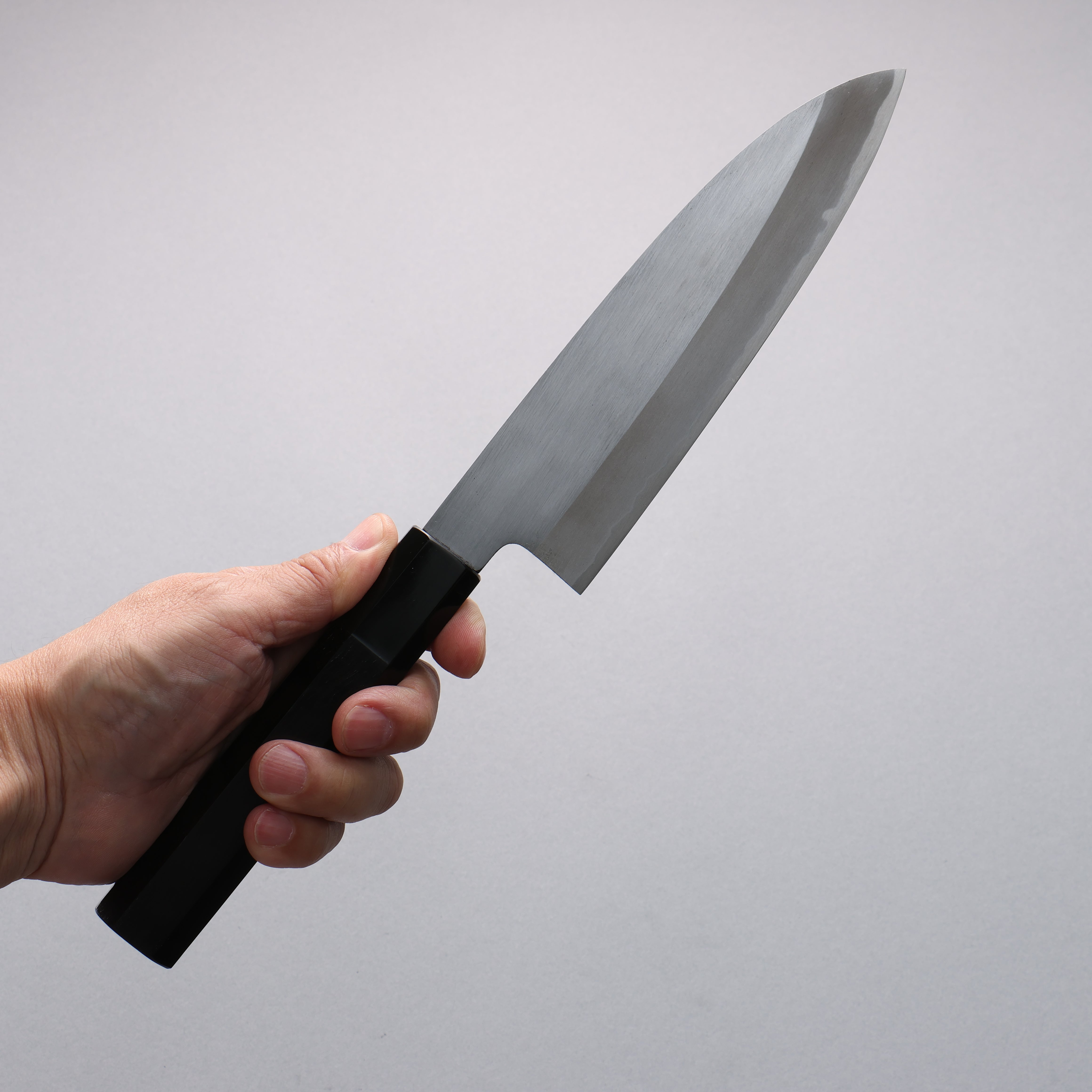 Premium Minamoto Akitada No.2 Blue Steel Santoku Knife 180mm with Ebony Wood Handle - Japanese Kitchen Knife for Professional Chefs & Home Cooking, Perfect for Slicing, Dicing, and Chopping Vegetables, Meat, and Fish