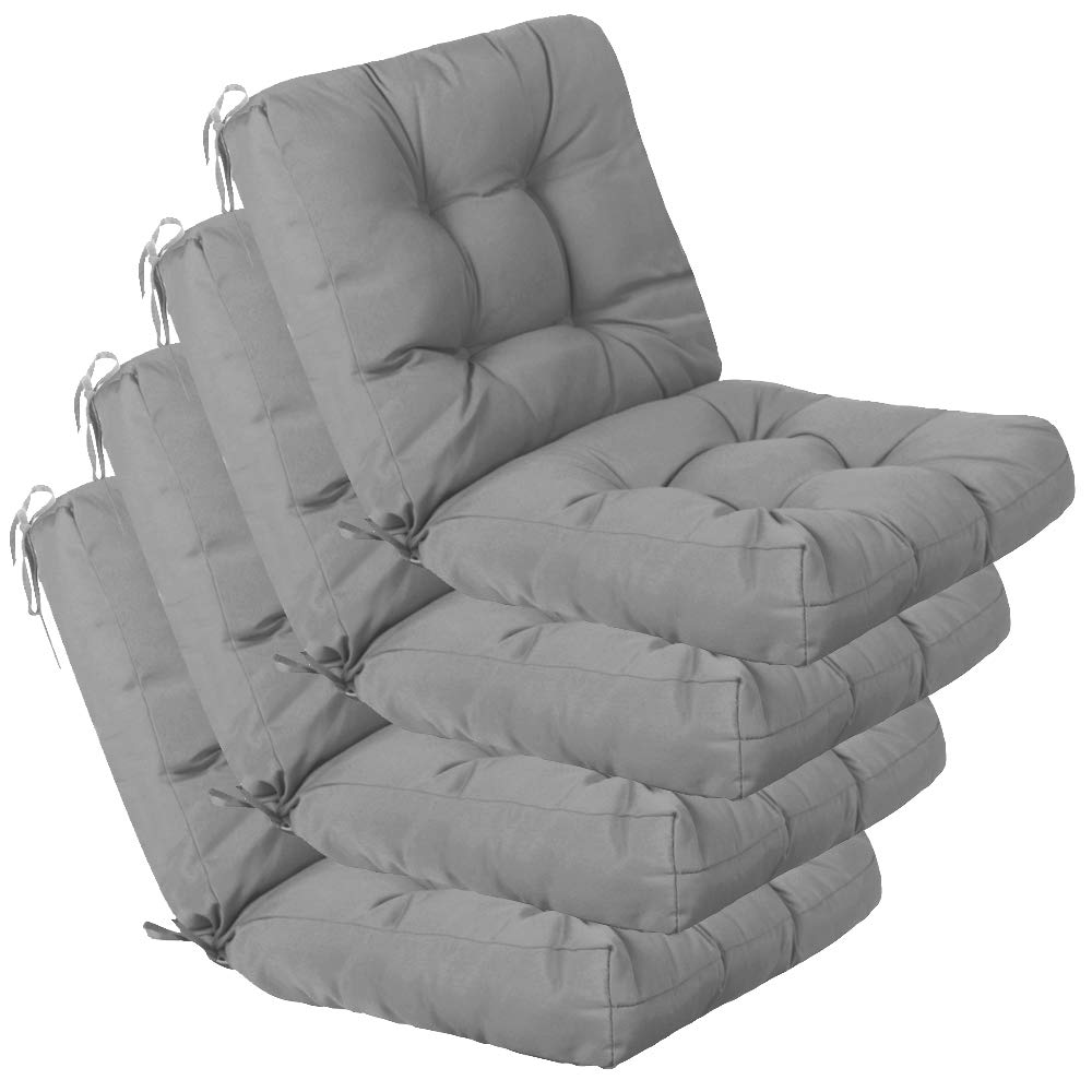 QILLOWAY Outdoor Chair Cushions - 4 Pack Tufted Seat & Back Pillows for Patio Furniture, Water-Resistant Spring Summer Replacement Cushions (Grey) - Perfect for Garden, Deck, Poolside & Outdoor Lounge Areas