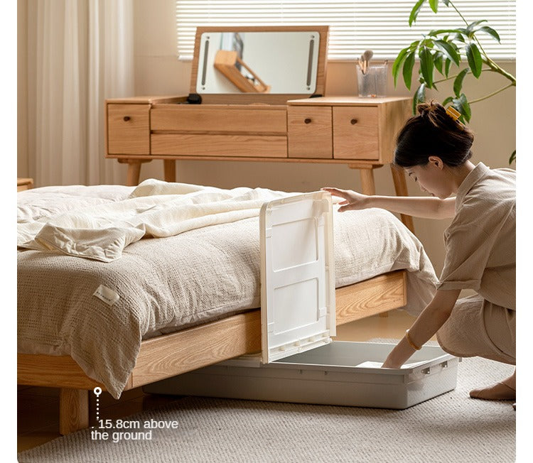 Solid Oak Wood Modern Floating Bed Frame - Queen Size, Sturdy Platform Bed with LED Lights for Bedroom, Living Room, Guest Room