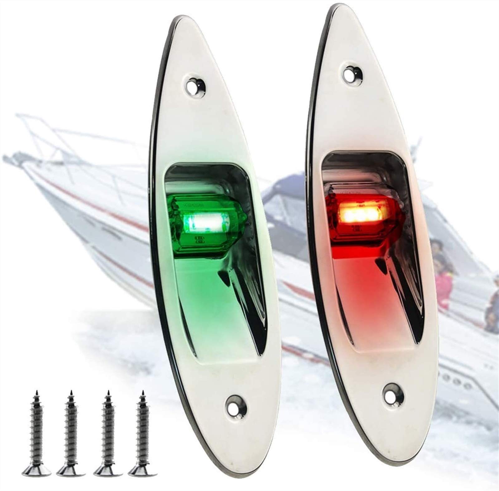 MARHD LED Marine Boat Signal Light - 12V Red Green Navigation Warning Light Pair, IP66 Waterproof for Power Boats & Skiffs | Ideal for Night Sailing, Fishing & Water Safety