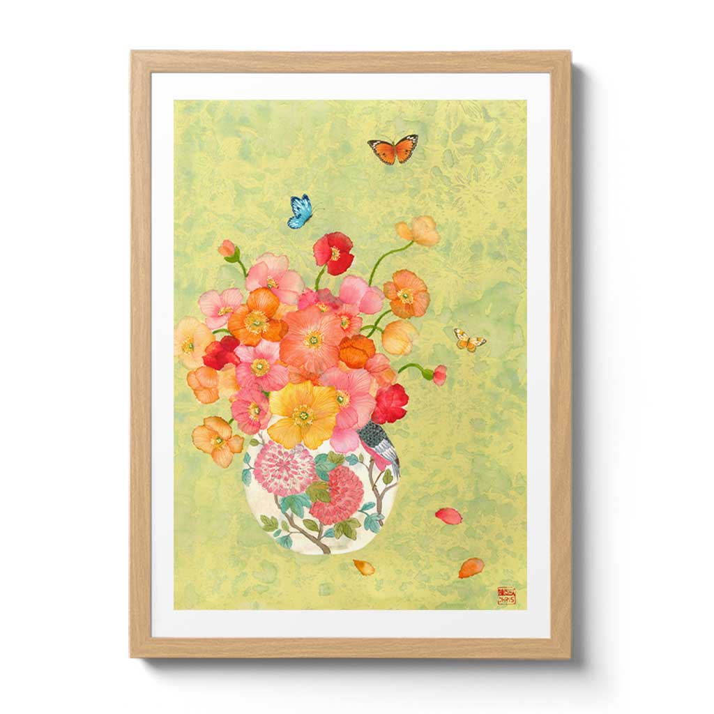Elegant Poppy Flower Vase with Handcrafted Butterflies - Perfect for Home Decor, Wedding Centerpieces & Spring Table Setting