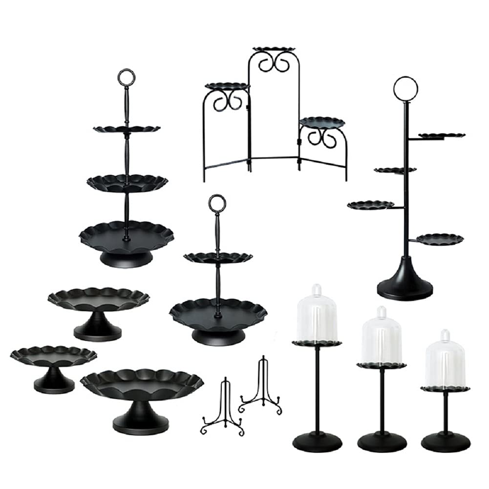 16PCS Black Metal Cake Stand Set - Cupcake Stands, Dessert Tray for Birthday Parties, Baby Showers & Weddings - Elegant Home Display Plates for Table Decoration & Dessert Presentation
