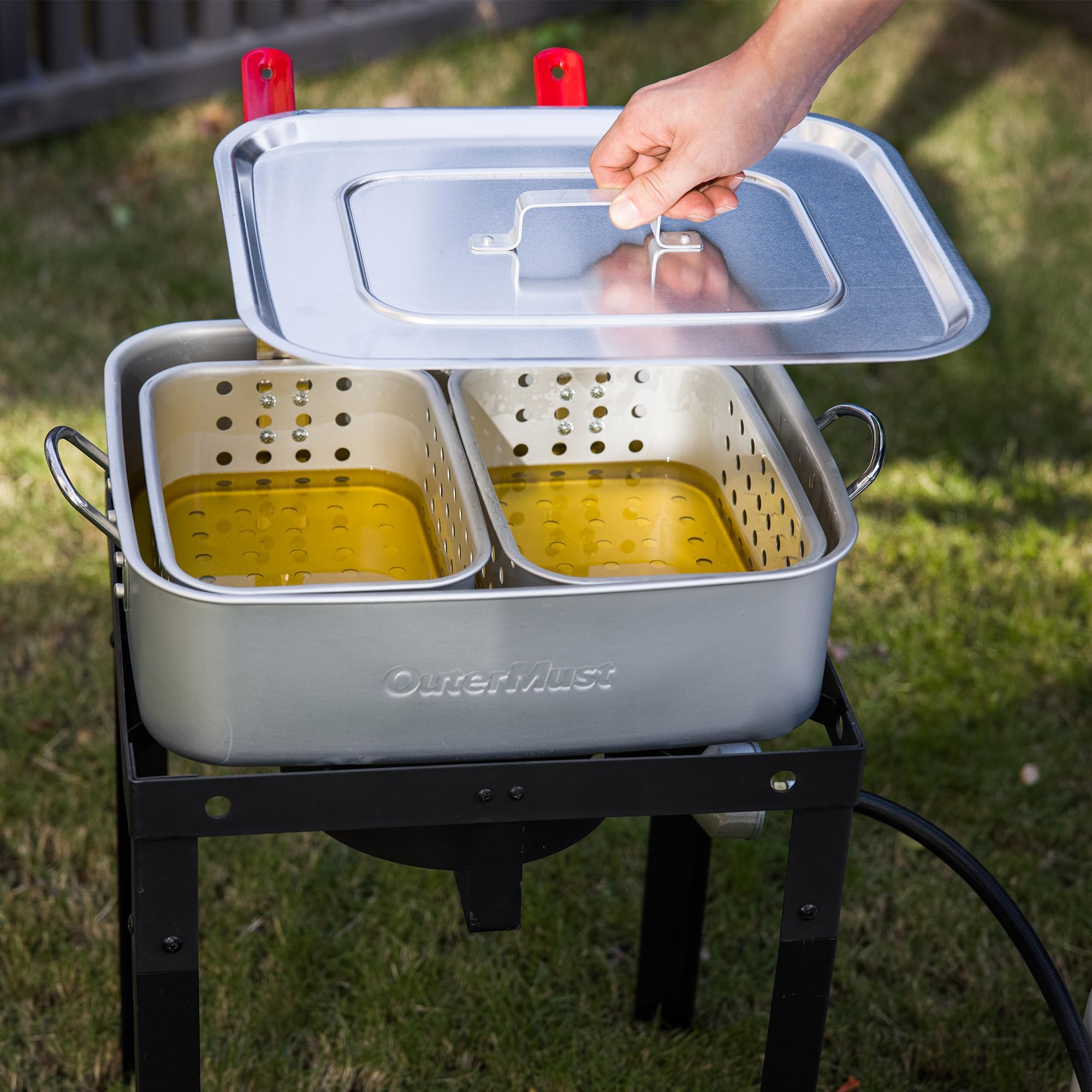 18QT Propane Deep Fryer 58K BTU with Baskets & Lid - Perfect for Outdoor Fish, Chicken Wings & Fries