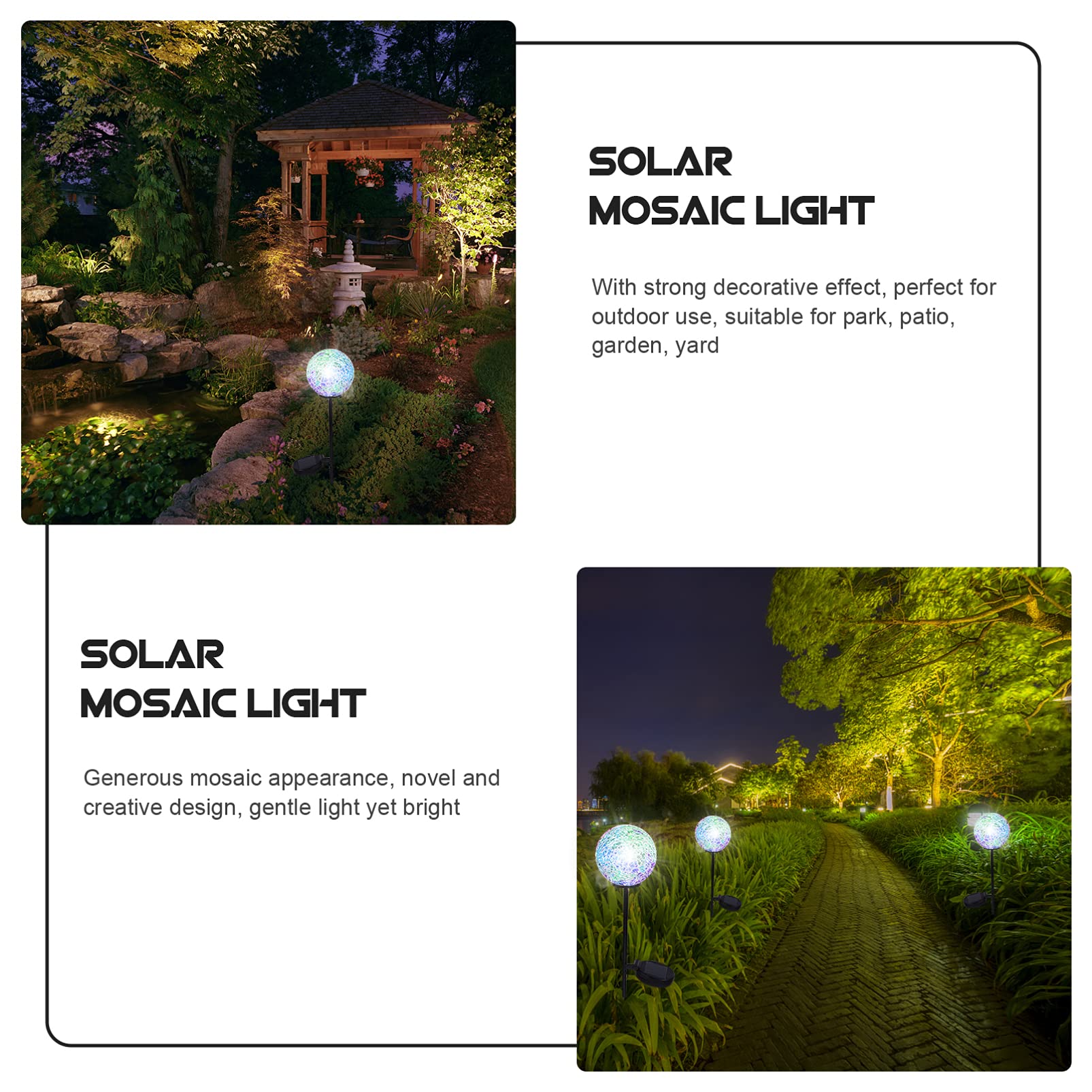 Uonlytech Solar Mosaic Glass Ball Light - Waterproof Outdoor Decorative Lamp for Garden, Lawn & Patio | Solar Powered Landscape Lighting for Pathways, Yards & Outdoor Decor