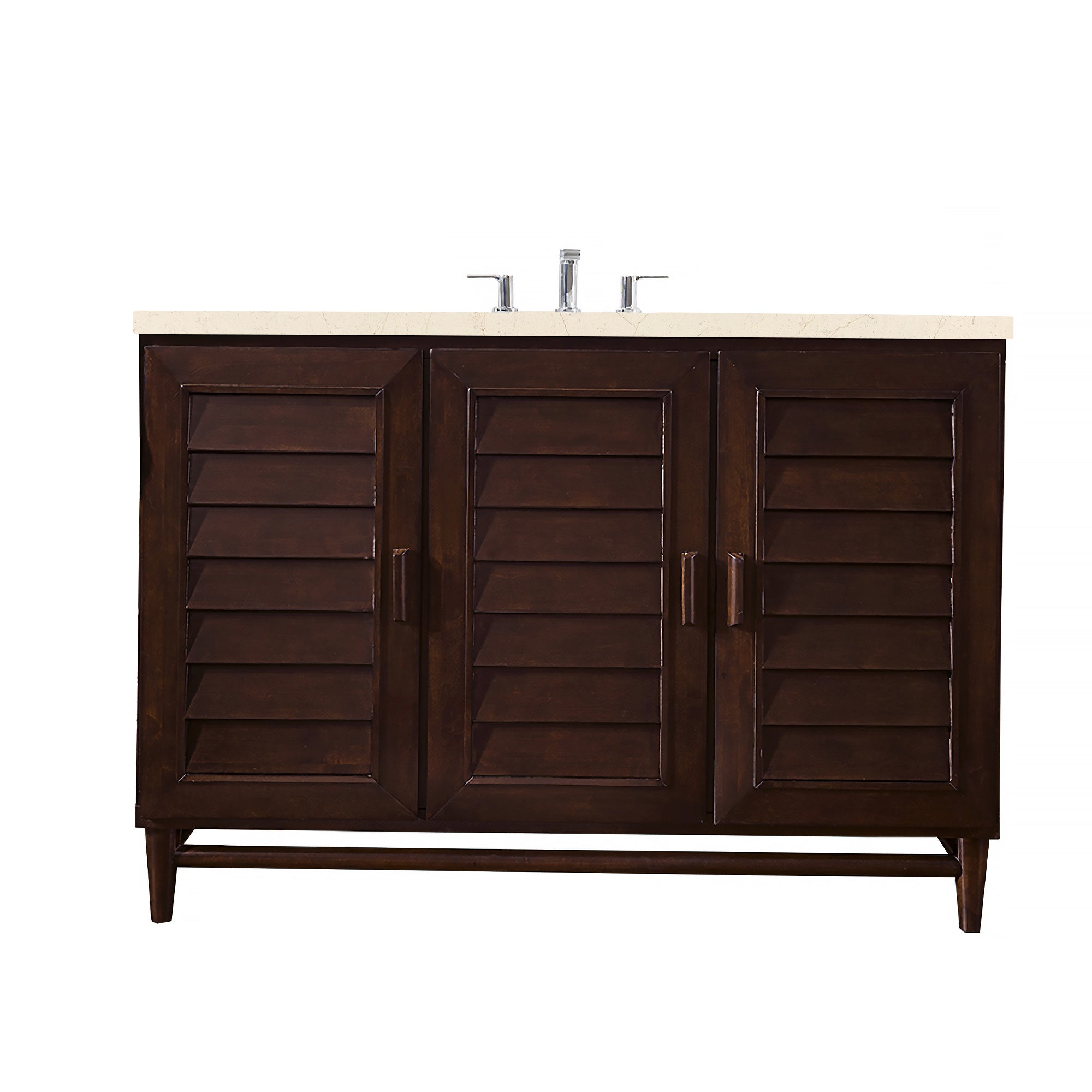 Portland 48 Inch Single Bathroom Vanity with Burnished Mahogany Finish and 3CM Eternal Marfil Quartz Countertop - Perfect for Modern Master Bathrooms and Powder Rooms