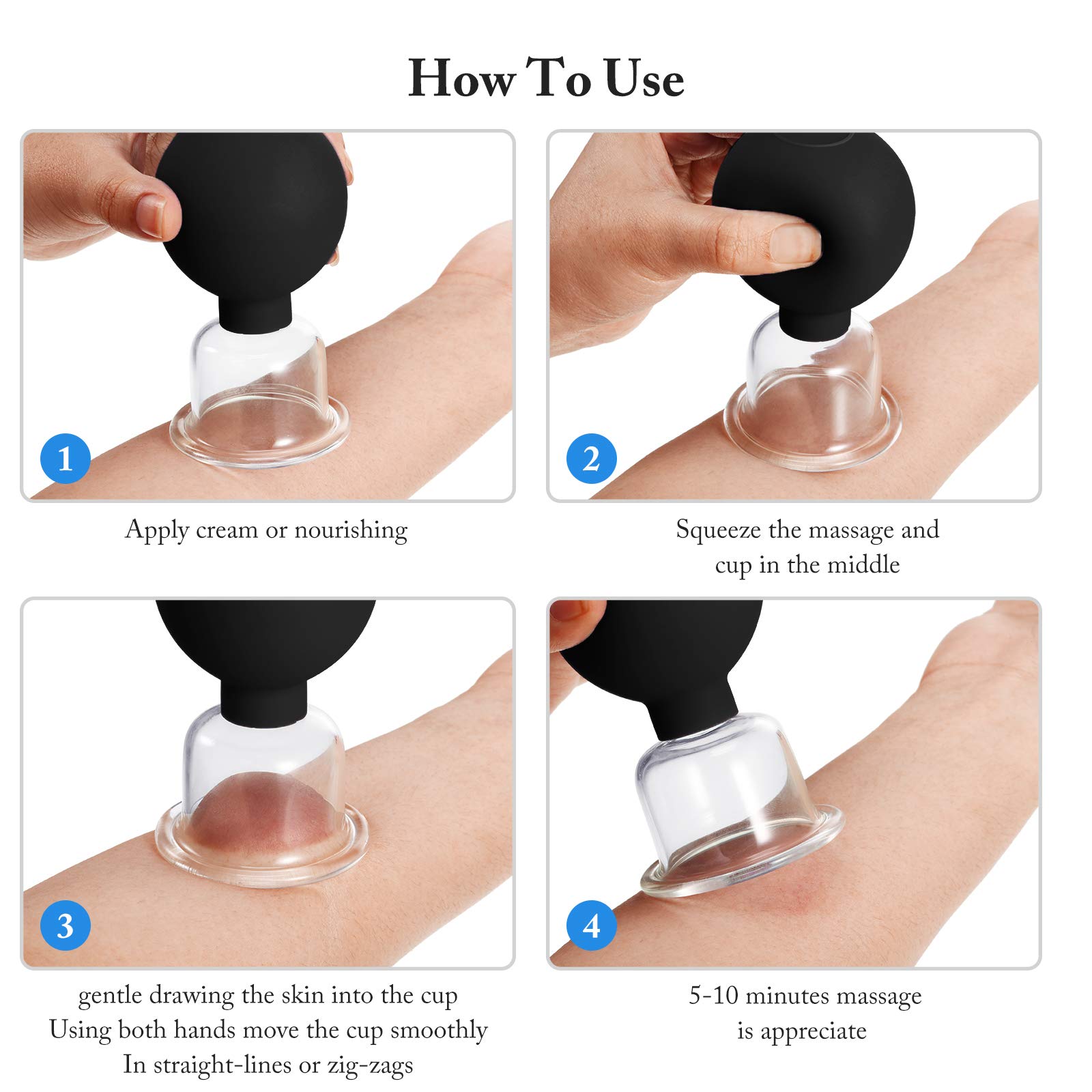 4-Piece Glass Cupping Therapy Set with Silicone Rims - Vacuum Suction Massage Cups for Body, Face, Leg, Arm, Back & Shoulder Pain Relief - Black - Perfect for Home Spa, Physical Therapy & Muscle Recovery