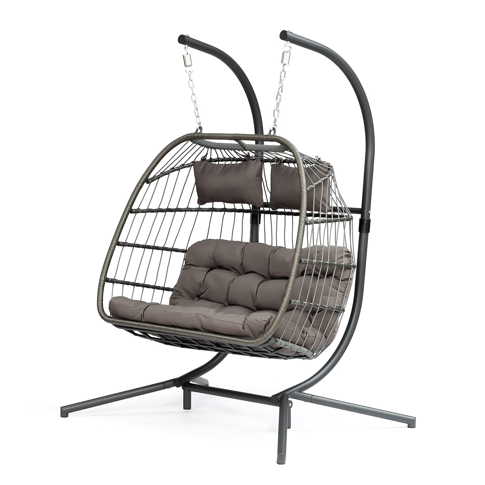 Lazyspace Luxury 2-Person Extra Large Wicker Hanging Egg Chair Swing for Outdoor Patio, Garden, Backyard Relaxation