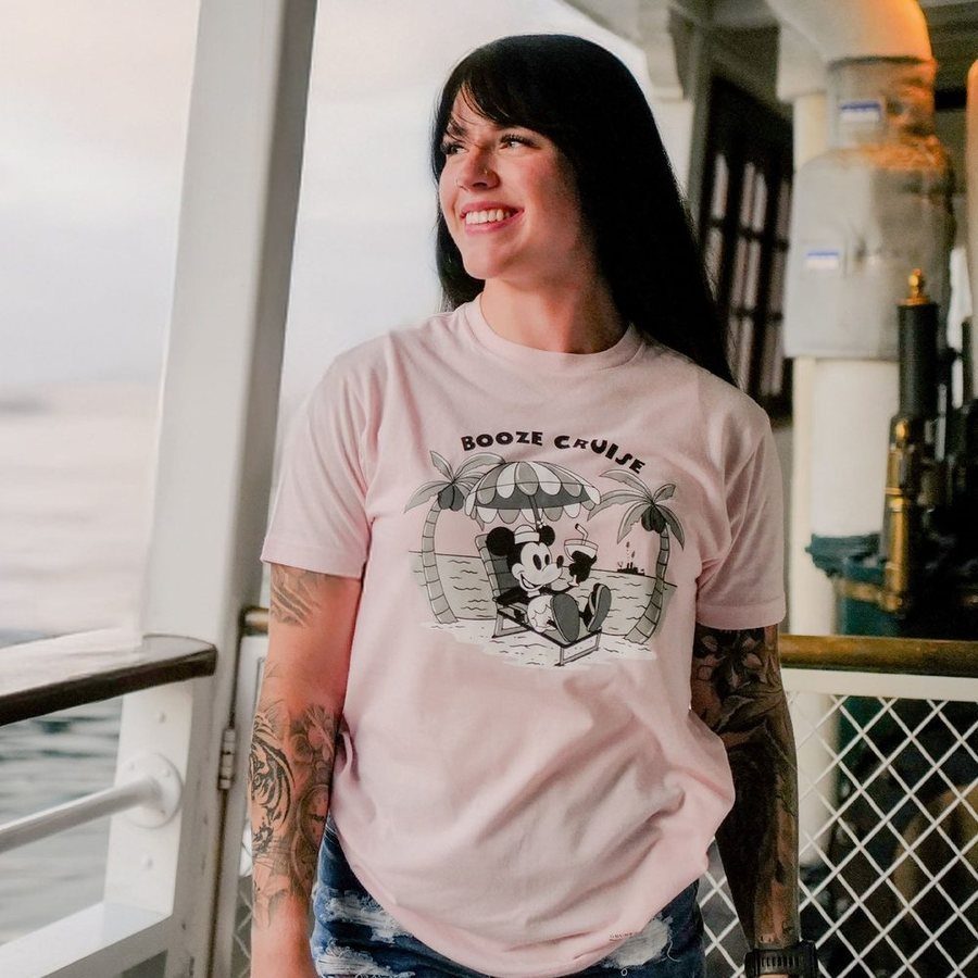 Women's Booze Cruise Boyfriend Fit T-Shirt - Light Pink | Comfortable Casual Tee for Beach Parties, Girls Night Out & Summer Vacations