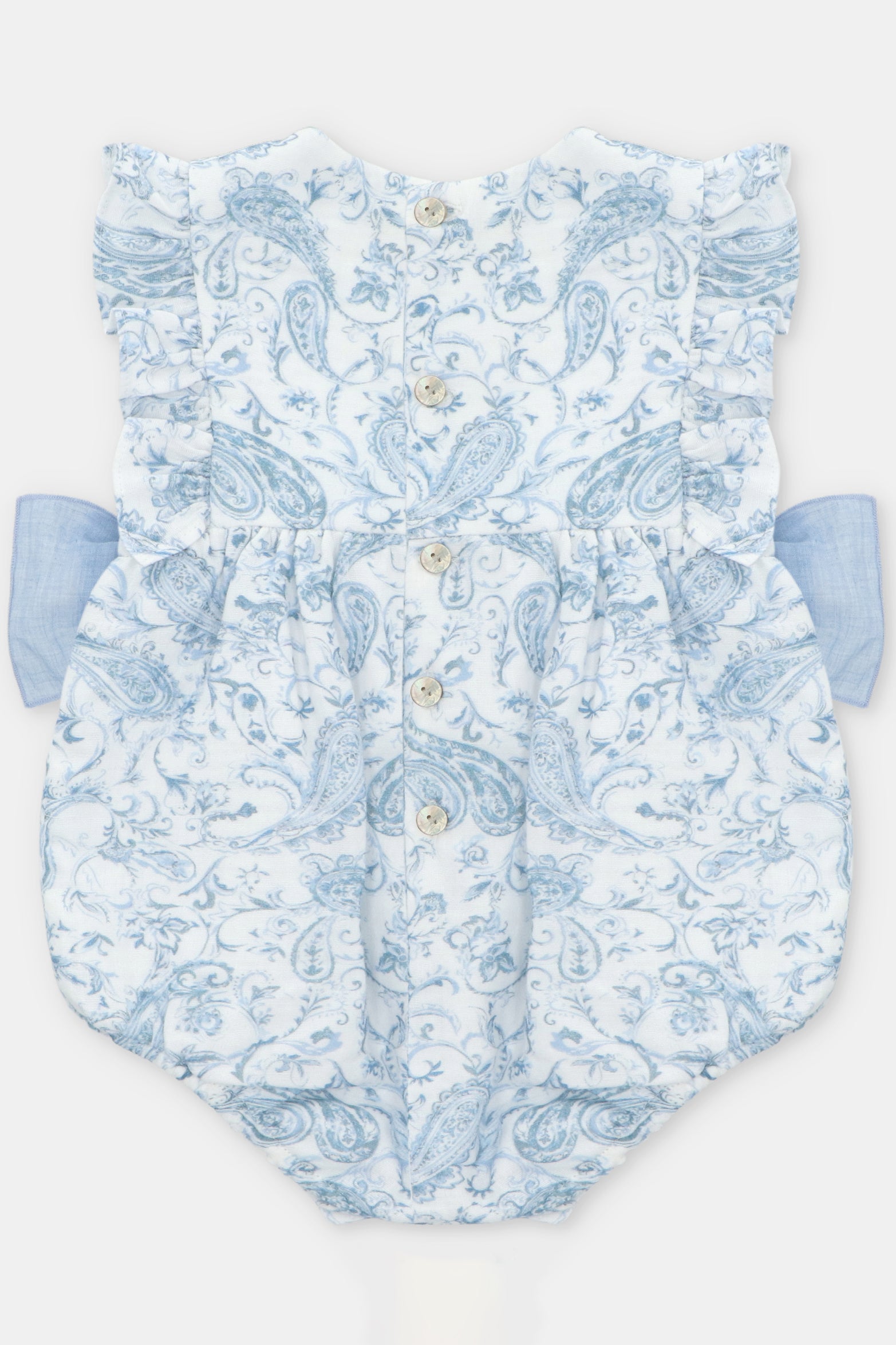 Lavinia Blue Paisley Bow Romper for Women - Floral Print Summer Jumpsuit with Adjustable Straps | Perfect for Beach Vacations, Outdoor Parties & Casual Wear
