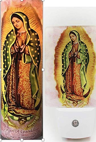 Virgin of Guadalupe Night Light Set with Auto Sensor & LED Flameless Candle - 6-Hour Timer, Energy Efficient (Green) | Perfect for Prayer Altars, Bedrooms & Spiritual Spaces